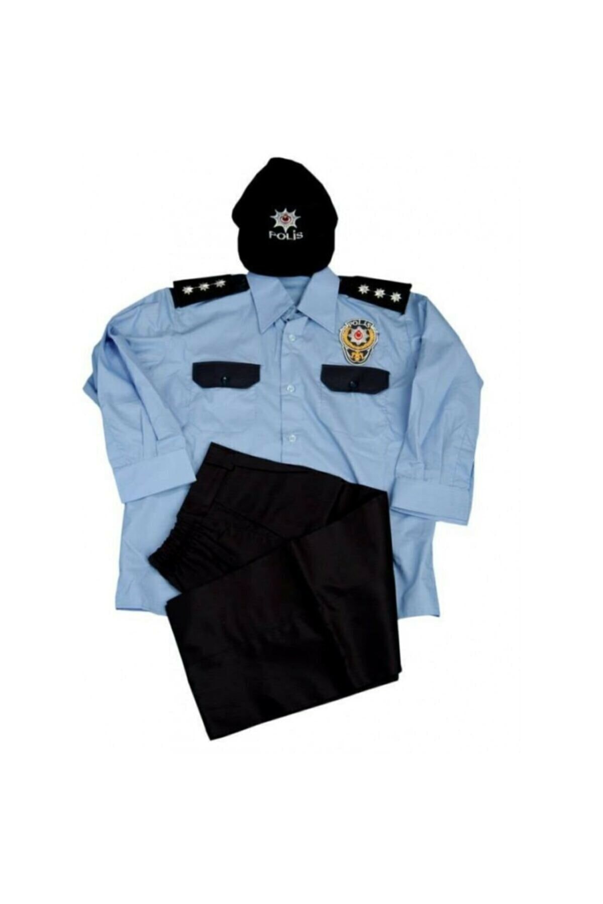 Burak Askeri Malzeme Uzun Kollu Mavi Karakol Genel Hizmet Polis Şapkalı Çocuk Kıyafeti