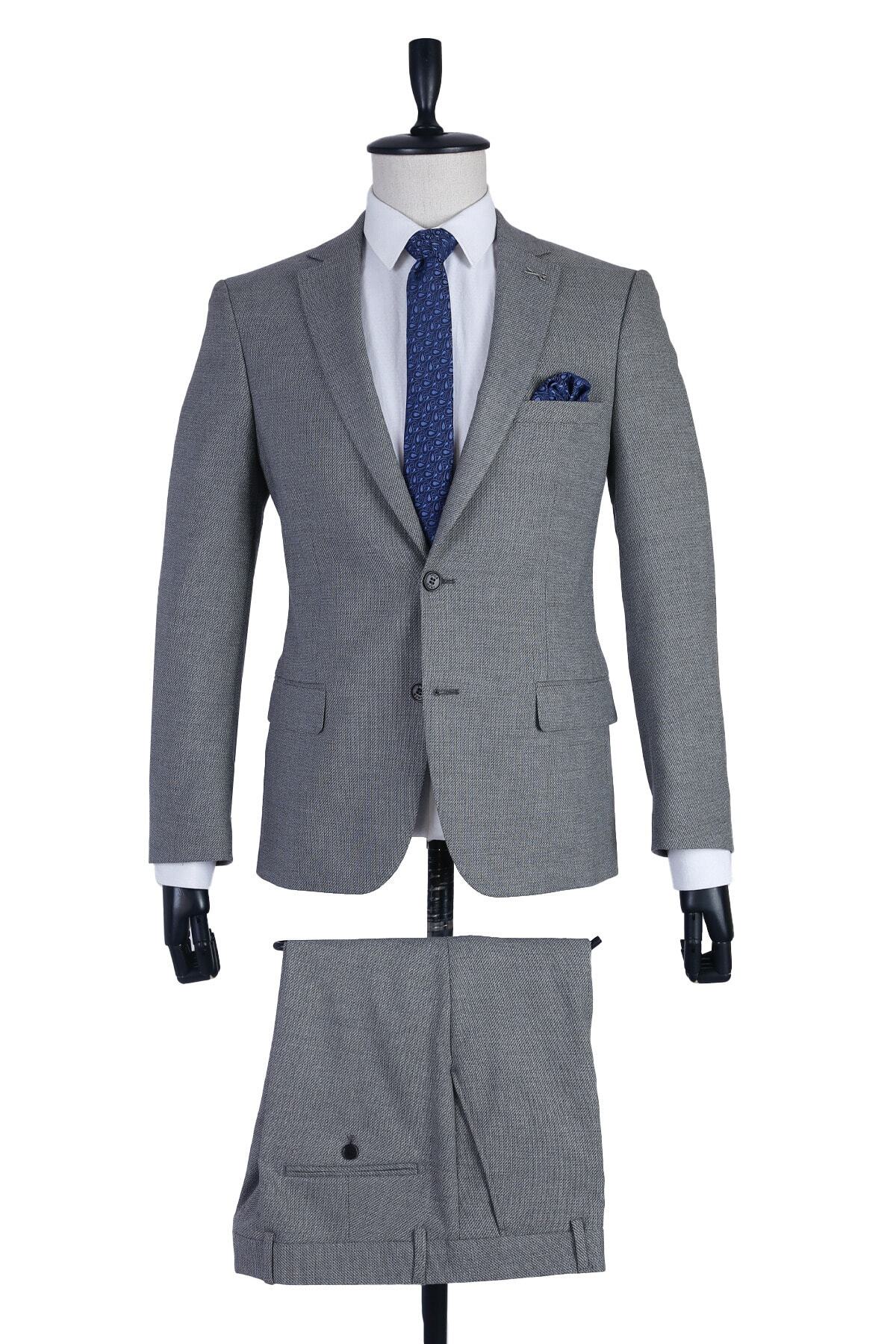 İmza Gri Slim Fit Mono Yaka Takım