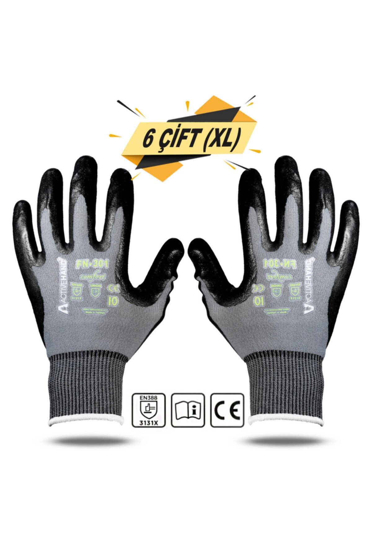 Badem10 Activehand Köpük Nitril Kaplama Iş Eldiveni Sanayi Inşaat Usta Eldiven Xl (6 Çift)