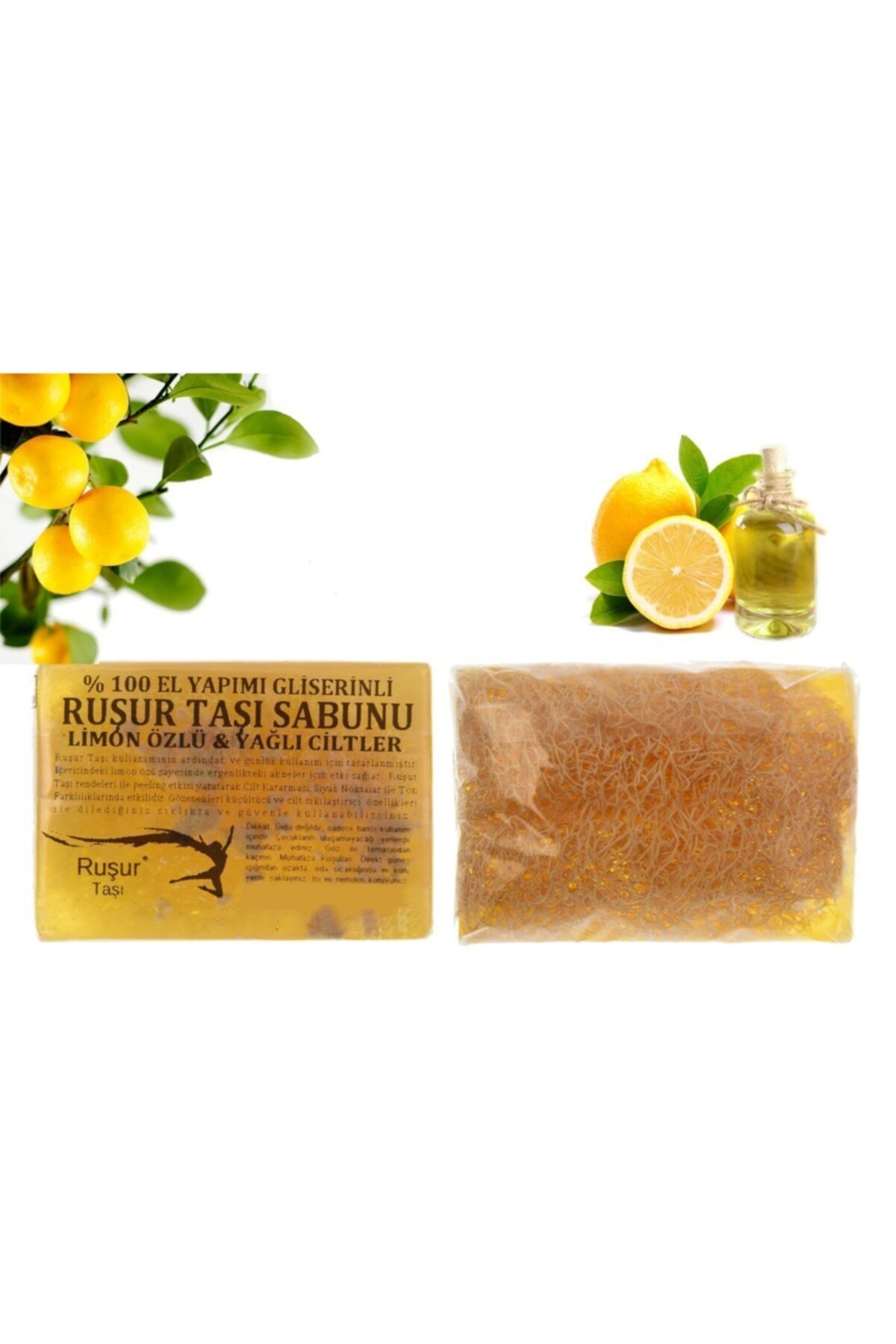 Ruşur Taşı Sabunu Limon Özlü Kabak Lifli %100 El Yapımı