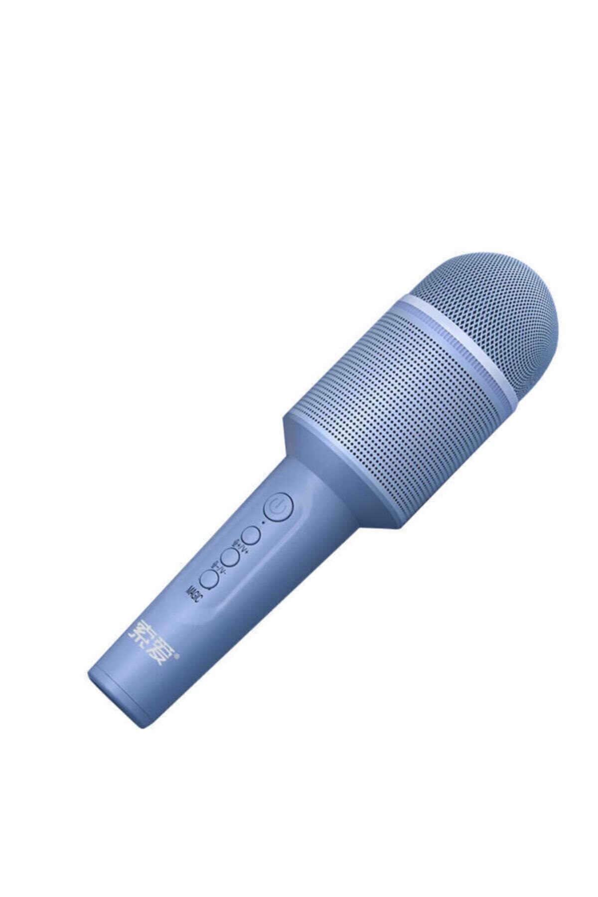Soaiy Mc8 Karaoke Mikrofon Profesyonel Bluetooth Hoparlör Mavi + Popsocket