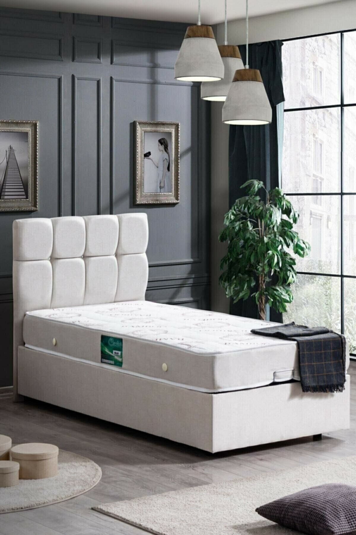 Setay Letto Tek Kişilik Baza Başlık Comfort Yatak Seti Krem
