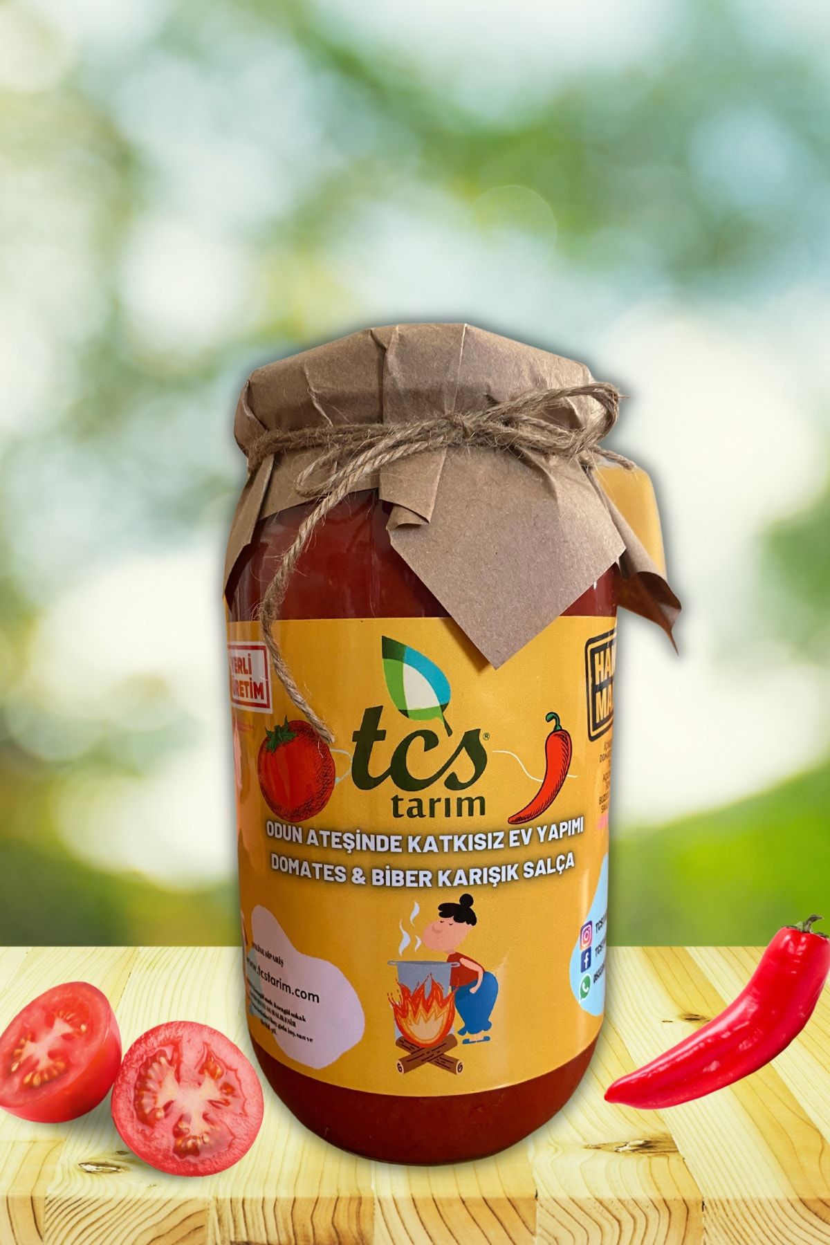 TCS TARIM Odun Ateşinde Domates&biber Karışık Katkısız Salça 1kg