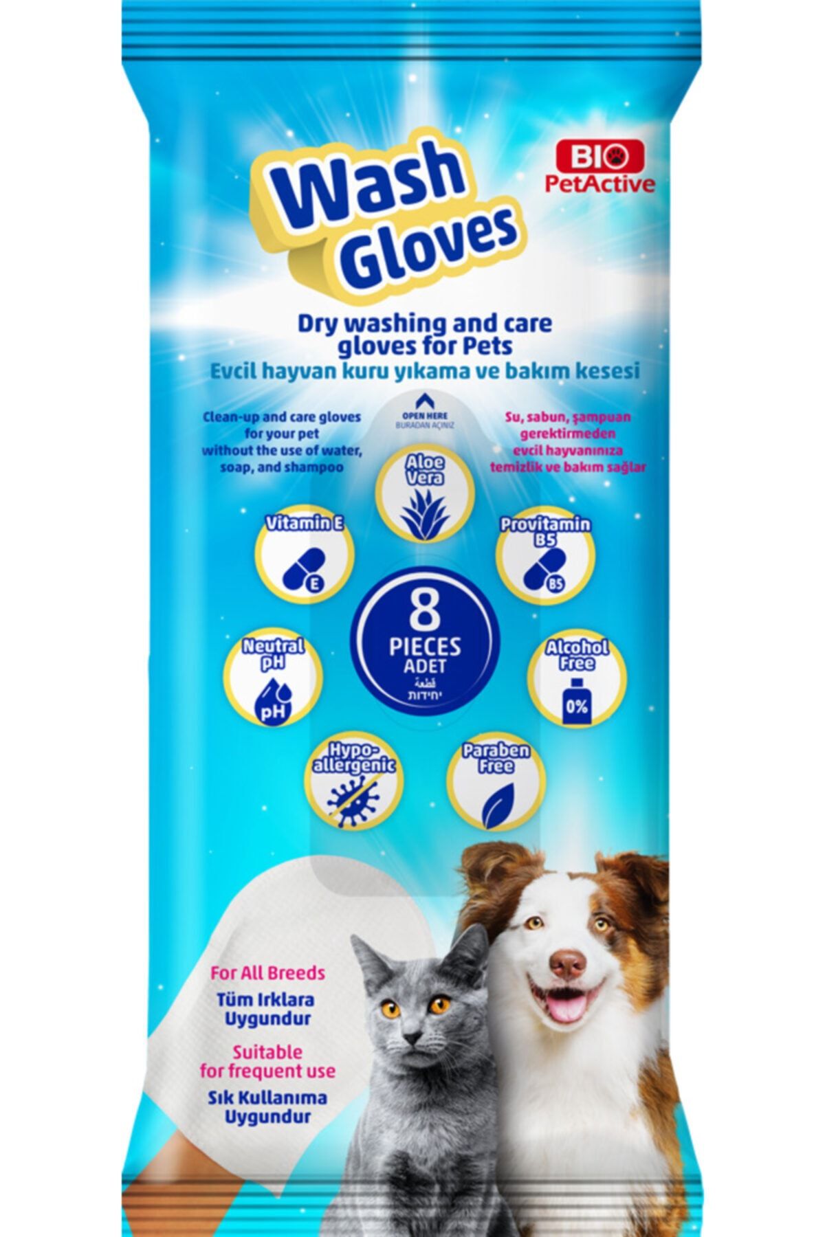 BioPetAct Wash Gloves Kuru Yıkama Bakım Kesesi 8li