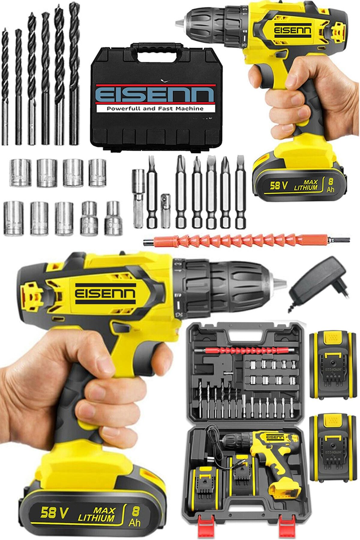 Eisenn Germany Tecnology Ox-tech 58 V 8 Ah Darbeli Çift Bakır Sargı Akülü Vidalama Matkap Yardmc Set Hediye