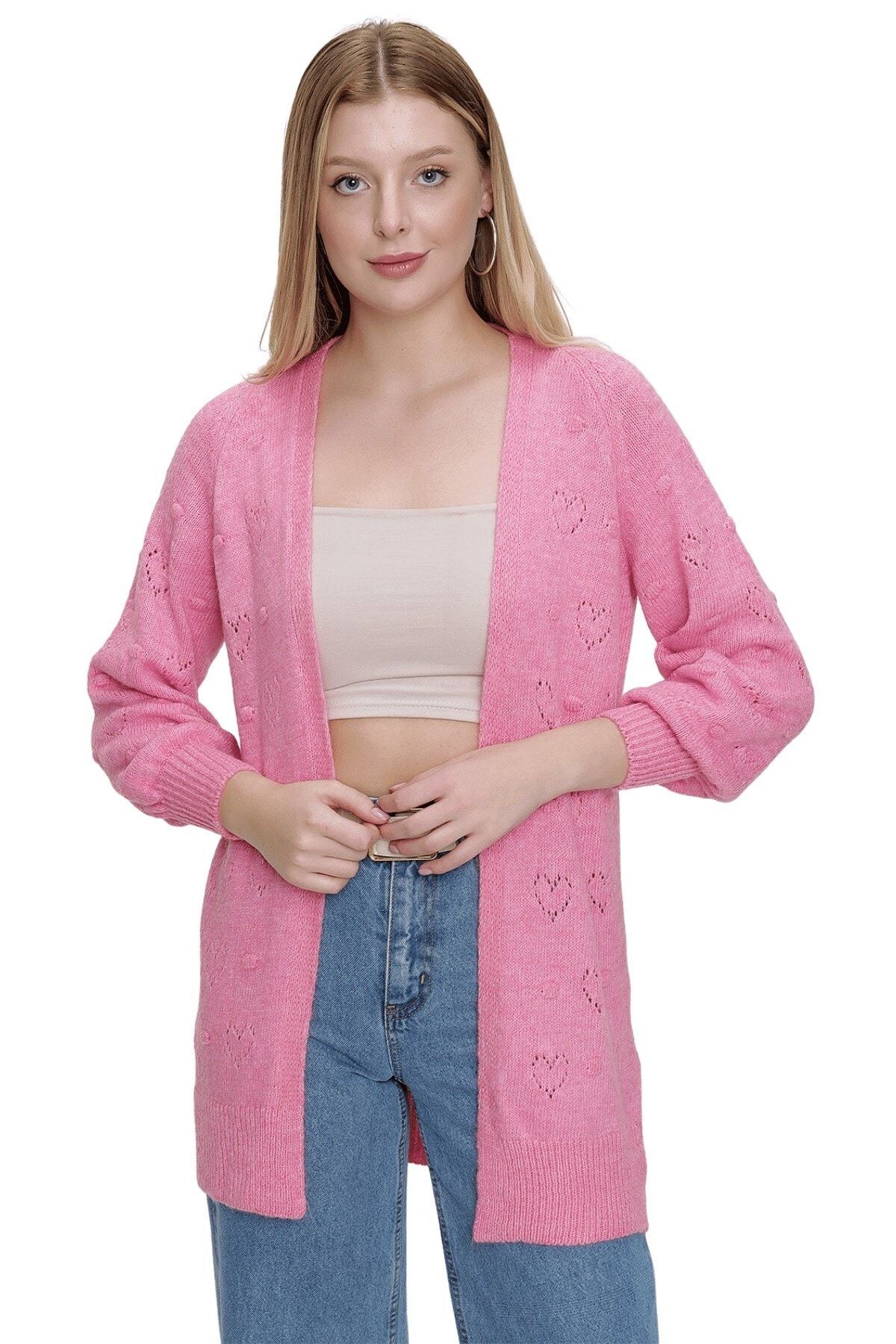 butikburuç Kadın Pembe Ponponlu Tiftik Hırka