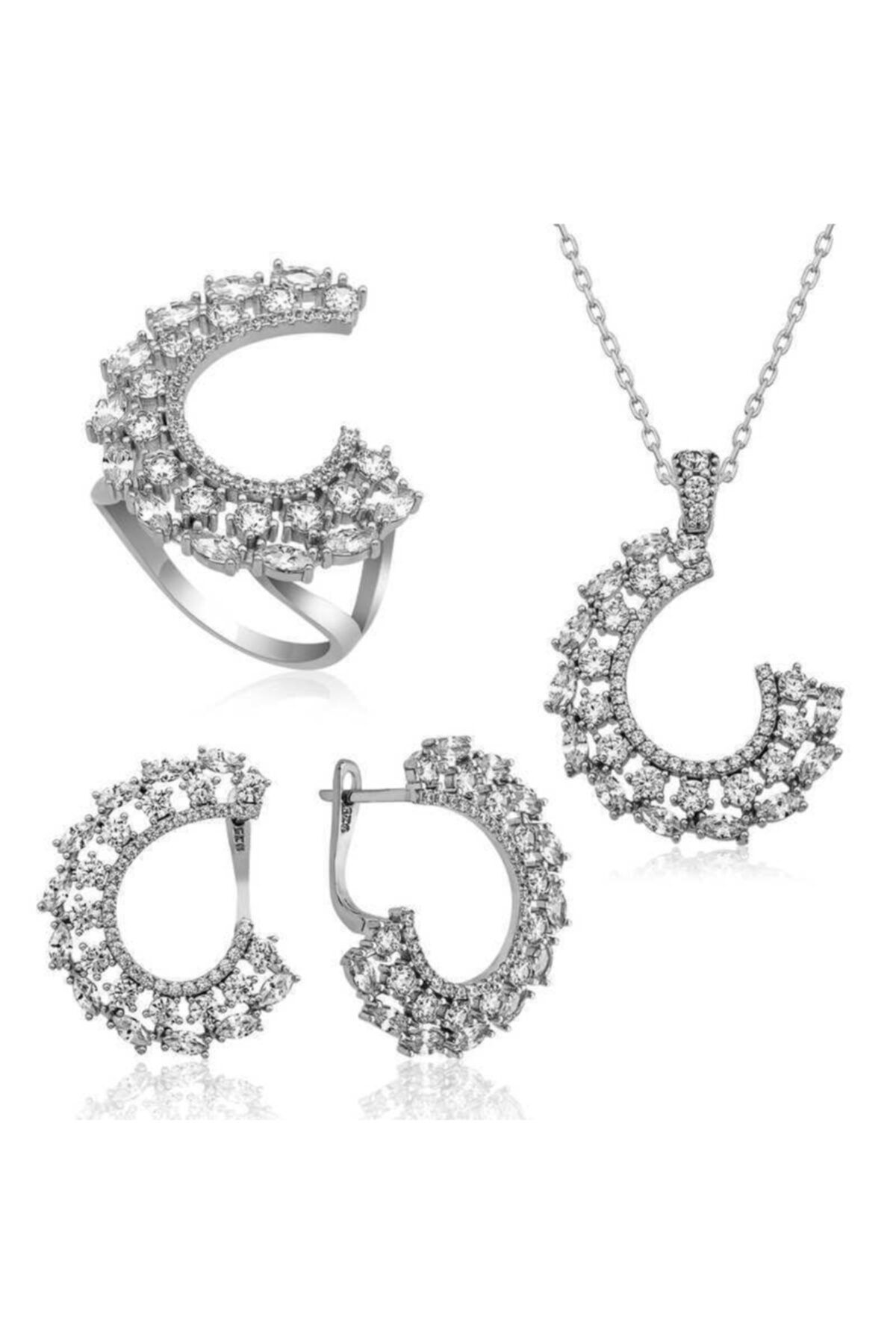 MELLKA Gümüş Markiz Taşlı Set