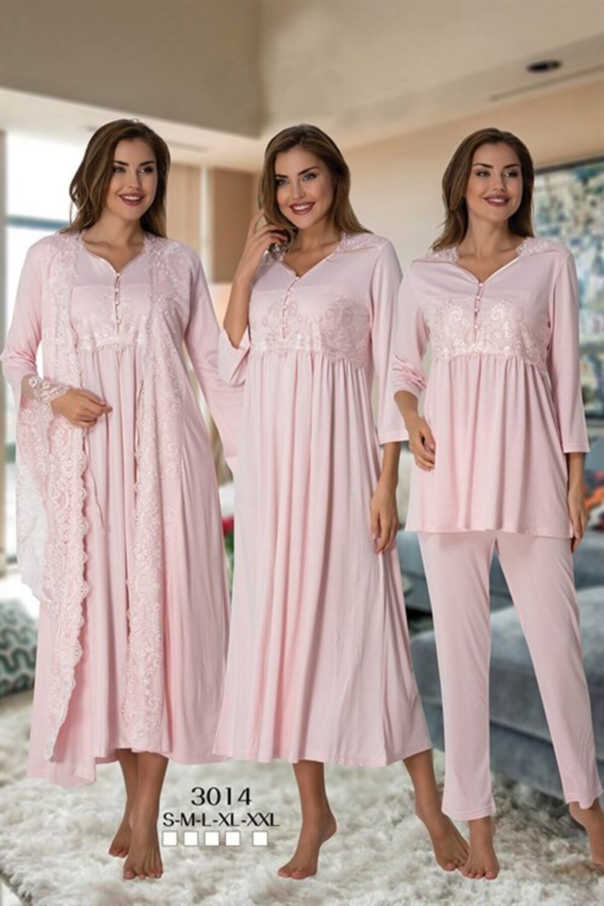 Effort Pijama Freya Effort Lohusa Hamile Sabahlıklı Gecelik Pijama Takımı 4'lü Set