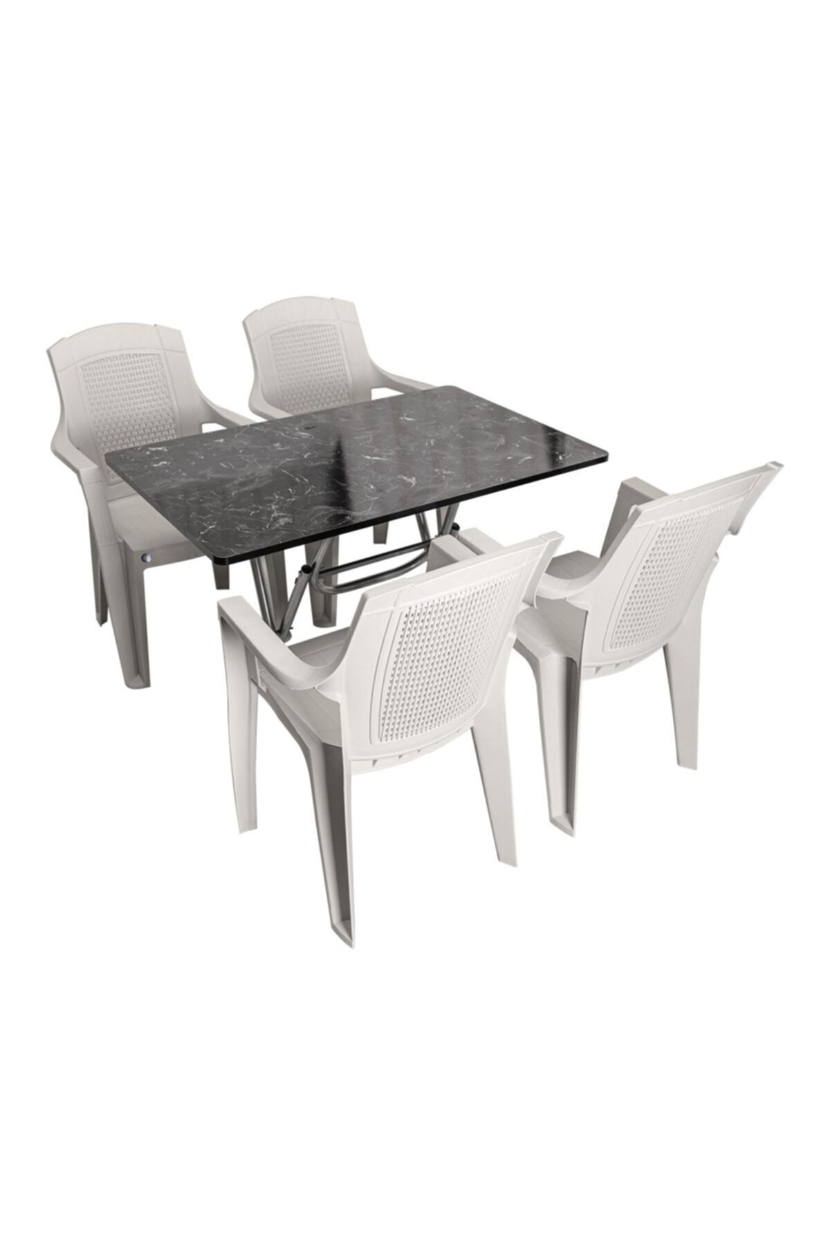 Mandella Mermer Desen 70x110 4 Kişilik Padişah Koltuk Masa Takımı Kırık Beyaz