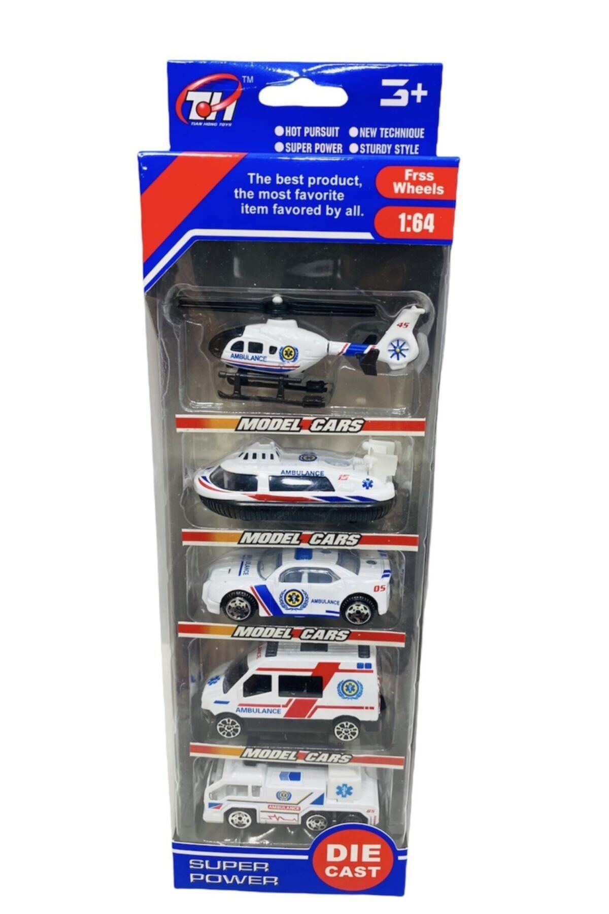 toysandmore Ambulans Helikopter Bot 5 Li Metal Mini Oyuncak Sağlık Araçları Seti