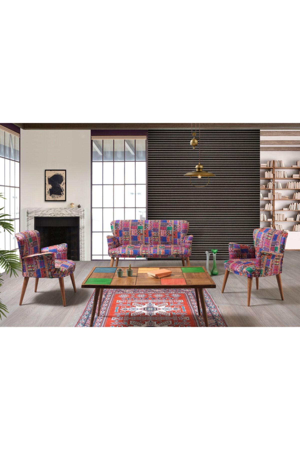 mobilyabazari Mila Patchwork Sehpalı Çay Seti
