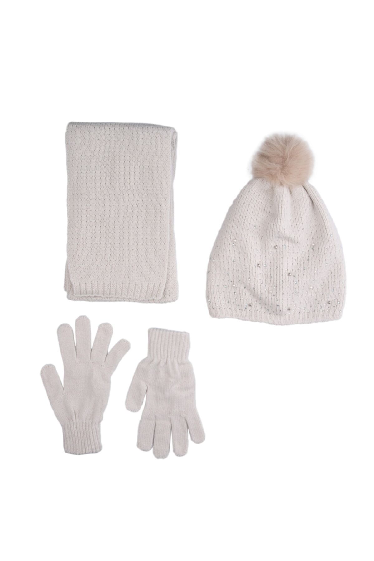 Kitti Bej 9-15 Yaş Üçlü Atkı Bere Eldiven Set Kız Çocuk