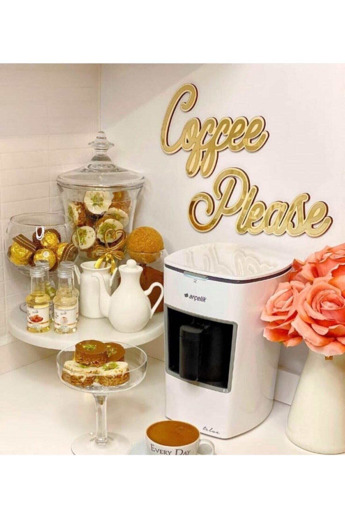 Onur Reklam Coffee Please Aynalı Gold Pleksi Duvar Yazısı