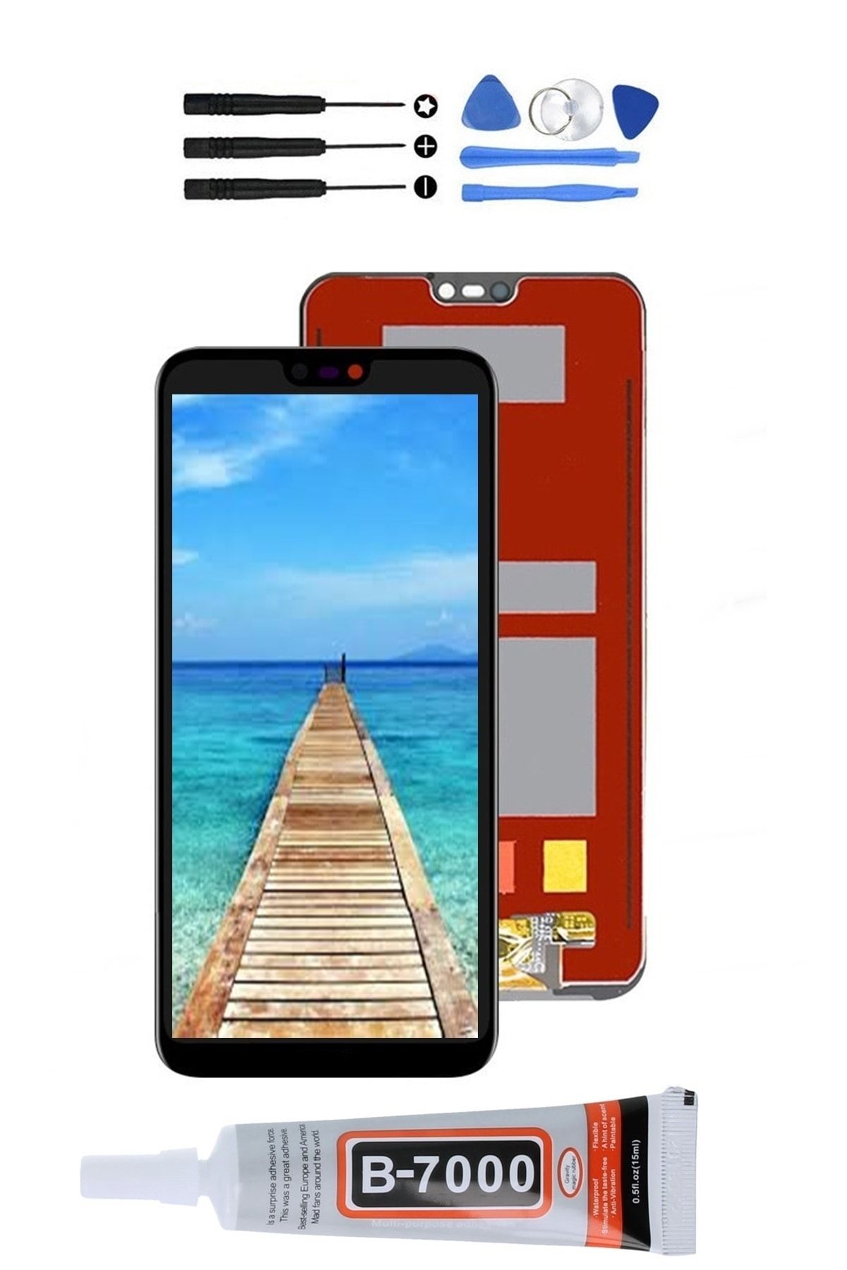 TURANTECH Huawei P20 Lite Uyumlu  Ane-lx1 Lcd Ekran Dokunmatik Full Çıtasız Orjinal Ebatında Tamir Seti Hediye