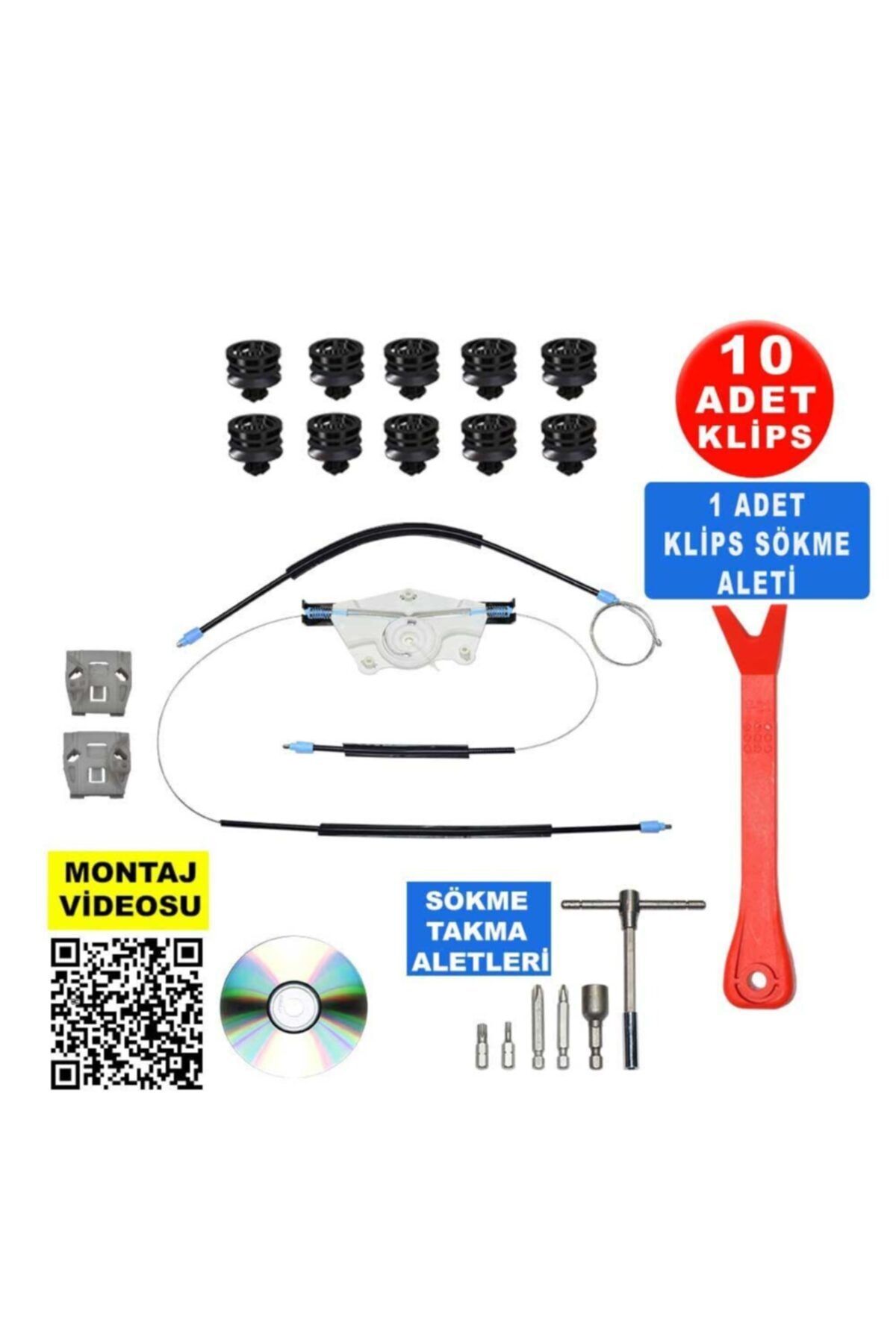 Star Klips Vw Golf 4 Bora 1jm898461 Plastik Ayaklı Sağ Cam Kriko Tamir Seti Sarmalı + El Takımı