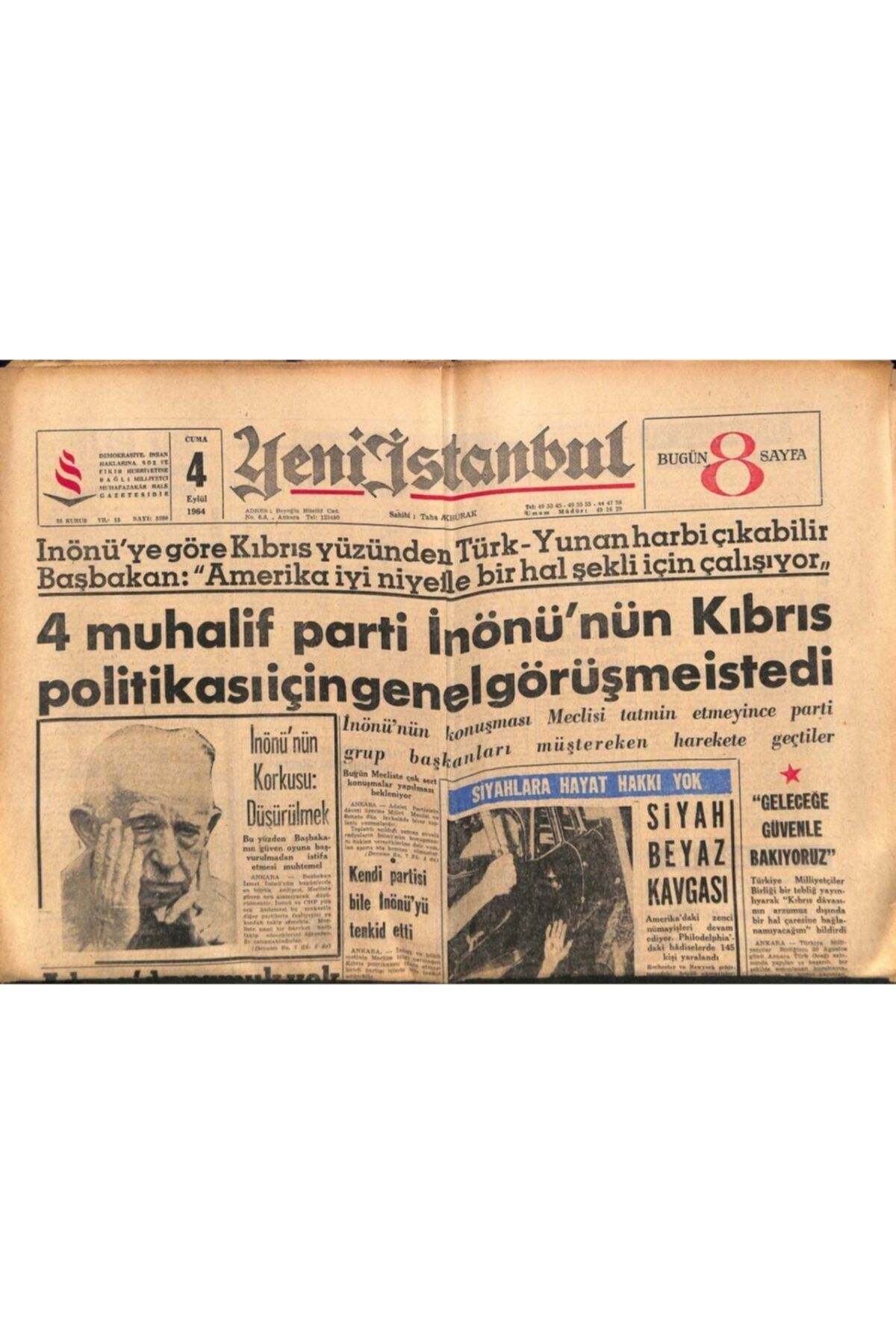 Gökçe Koleksiyon Yeni Istanbul Gazetesi 4 Eylül 1964 - Mısır Müzelerinden 250 Milyon Liralık Antika Eşya Çalınmış Gz