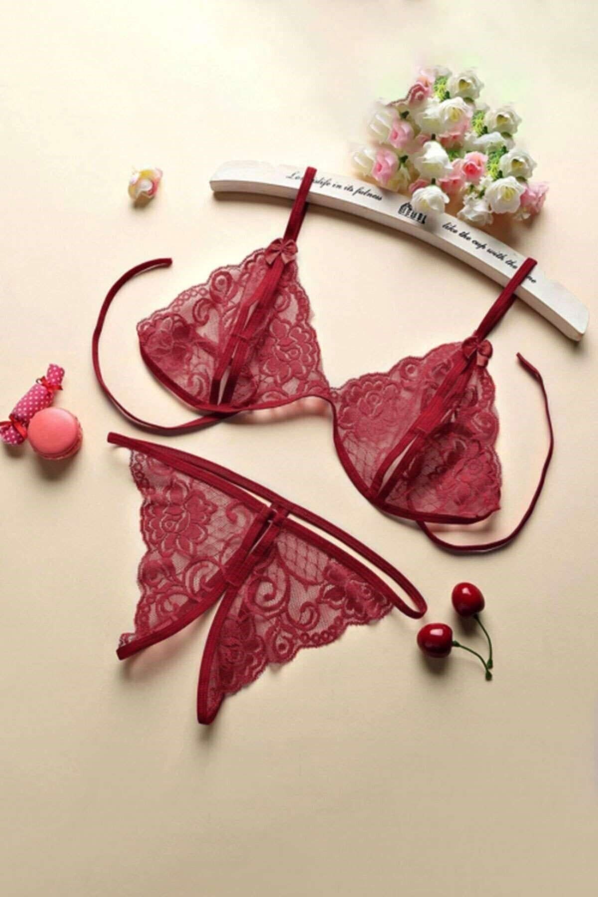 Tanesa Lady Dantel Fantazi Sütyen Takım Bordo - 3010.1364.