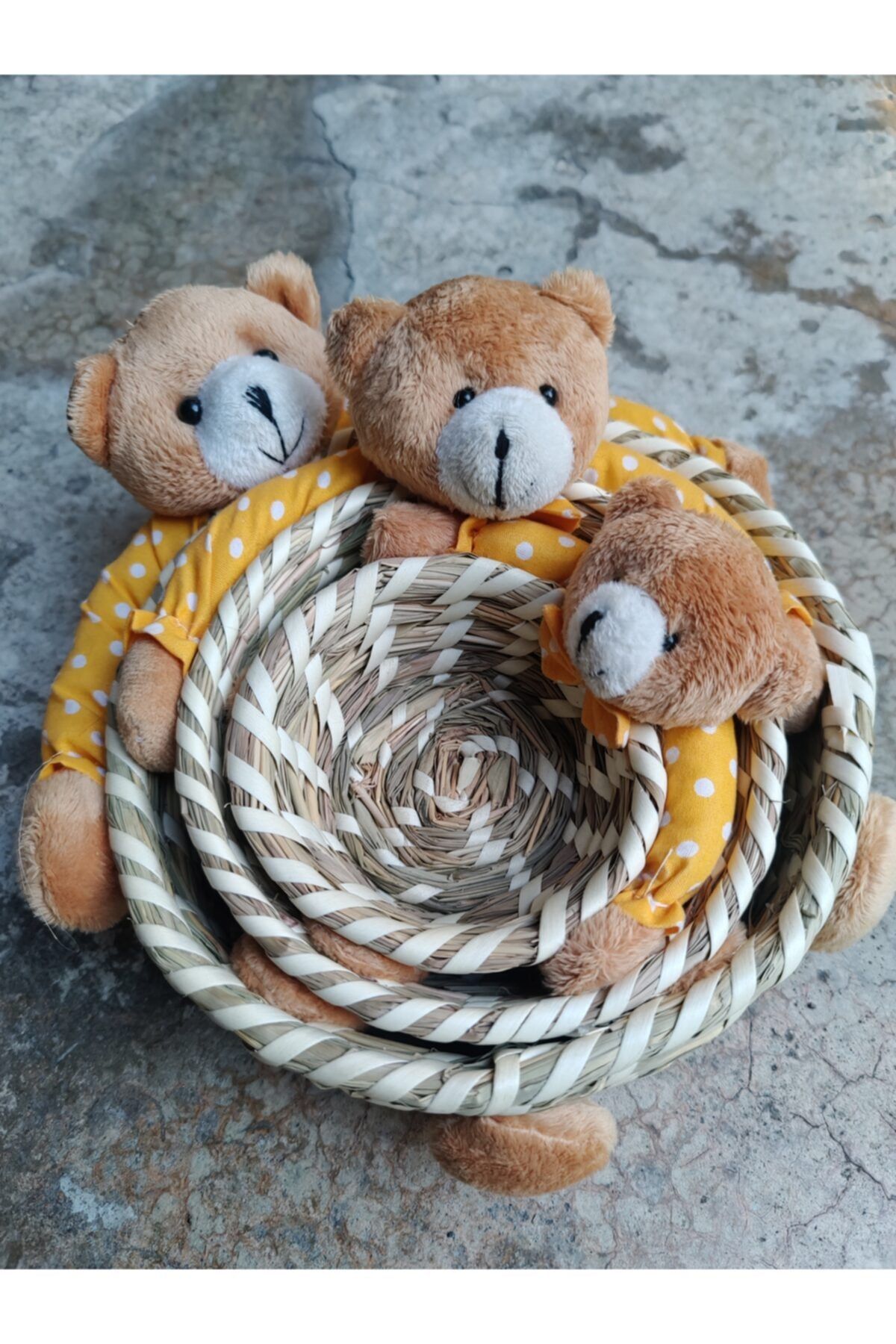 SHUMİNA Çok Amaçlı 3'lü Peluş Hasır Sepet (20cm-15cm-11cm)