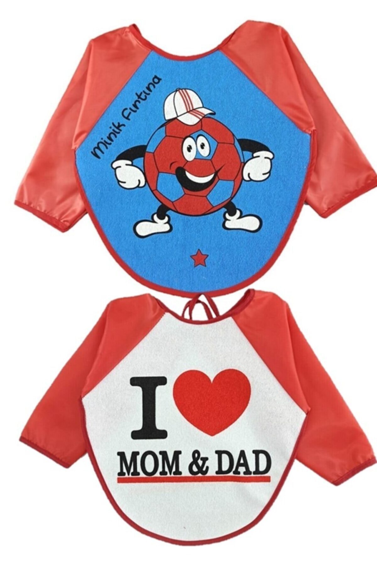 BuBeBeM Minik Fırtına Ve I Mom Dad Desenli Kollu Mama Önlüğü