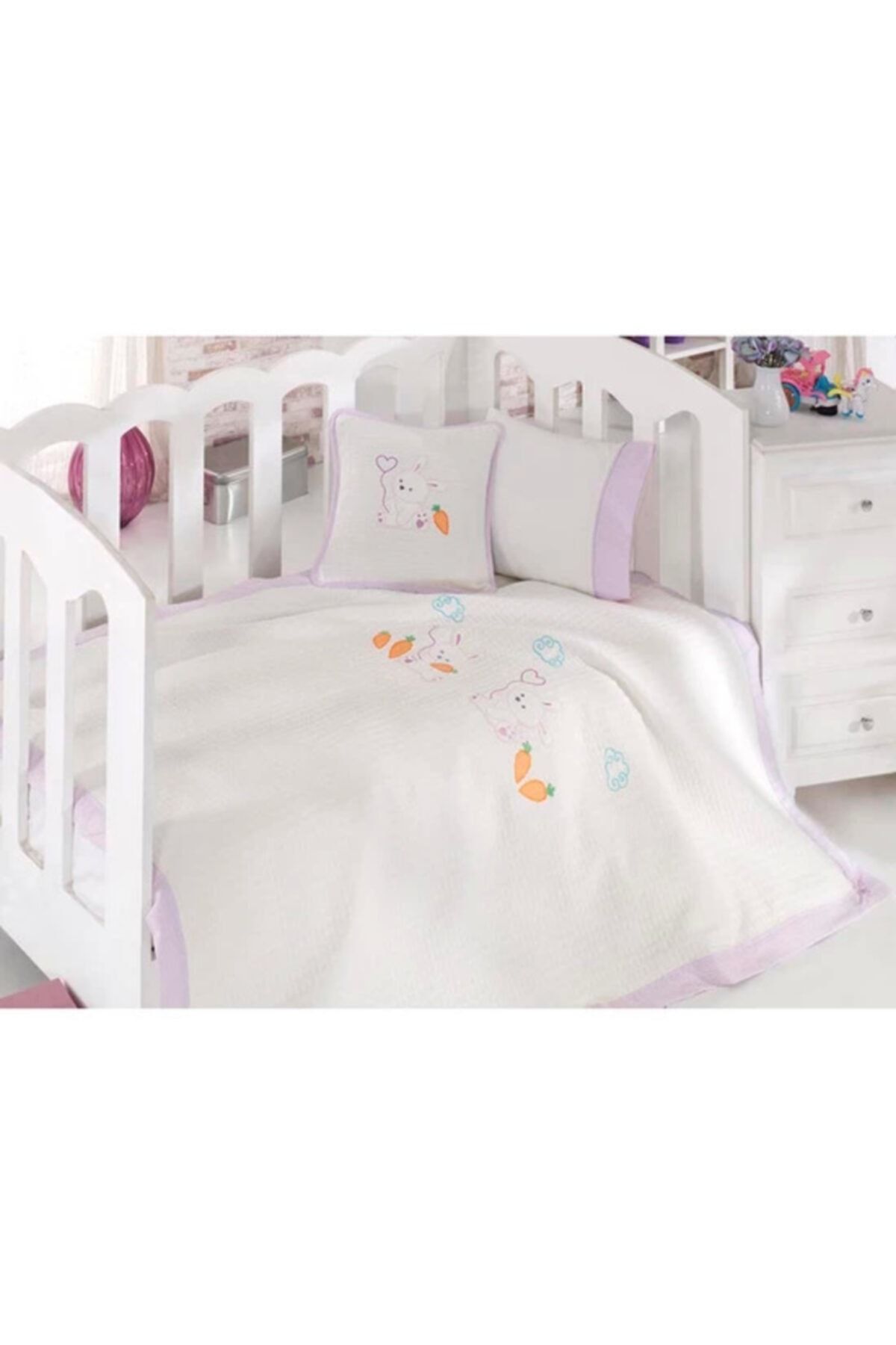 BAYMERT Tavşanlar Nakışlı Lila Bebek Pike Takımı