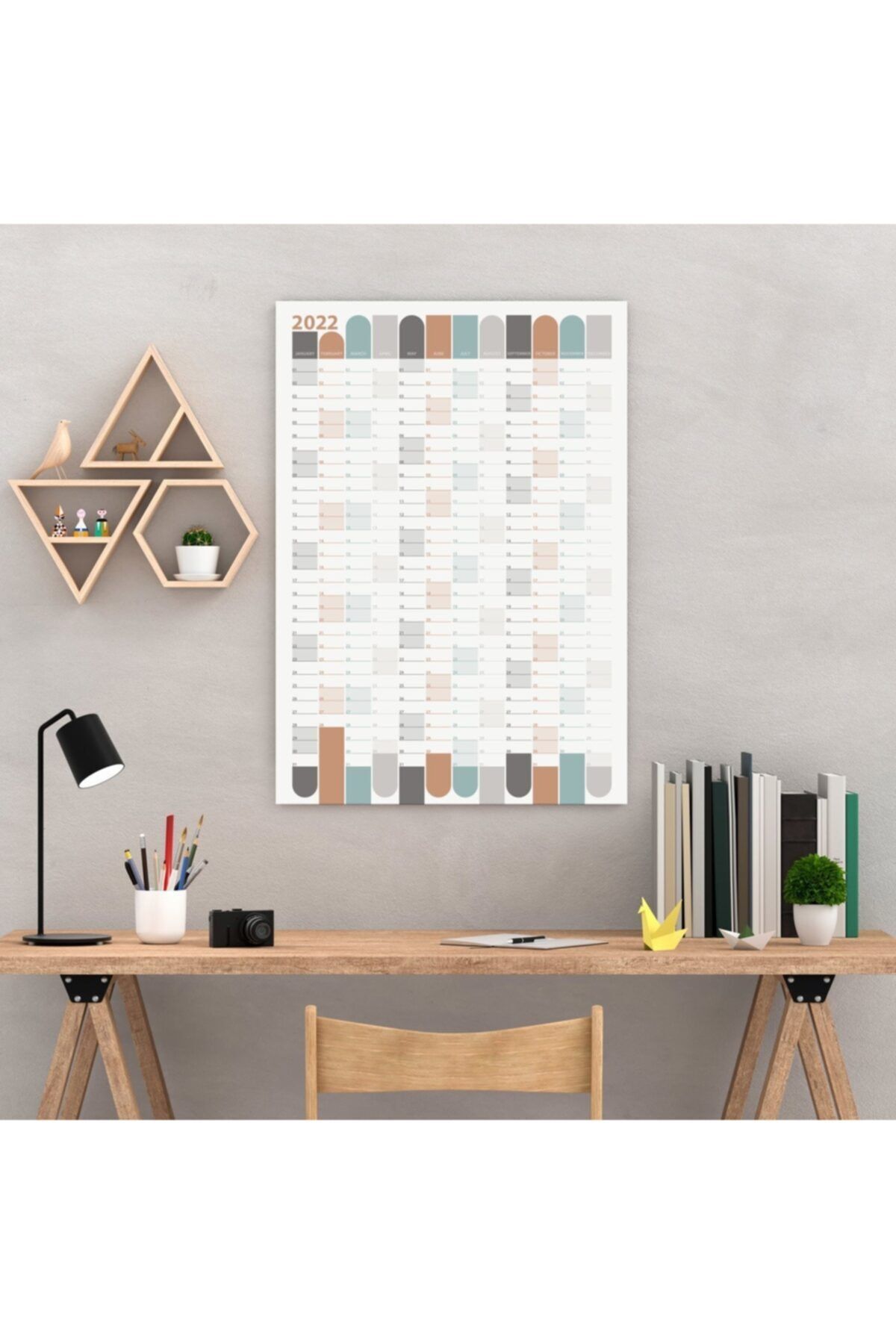 bi'aldım 2022 Yıllık Planlayıcı Duvar Takvimi 50x70 Cm Kahve Yeşil Wall Planner