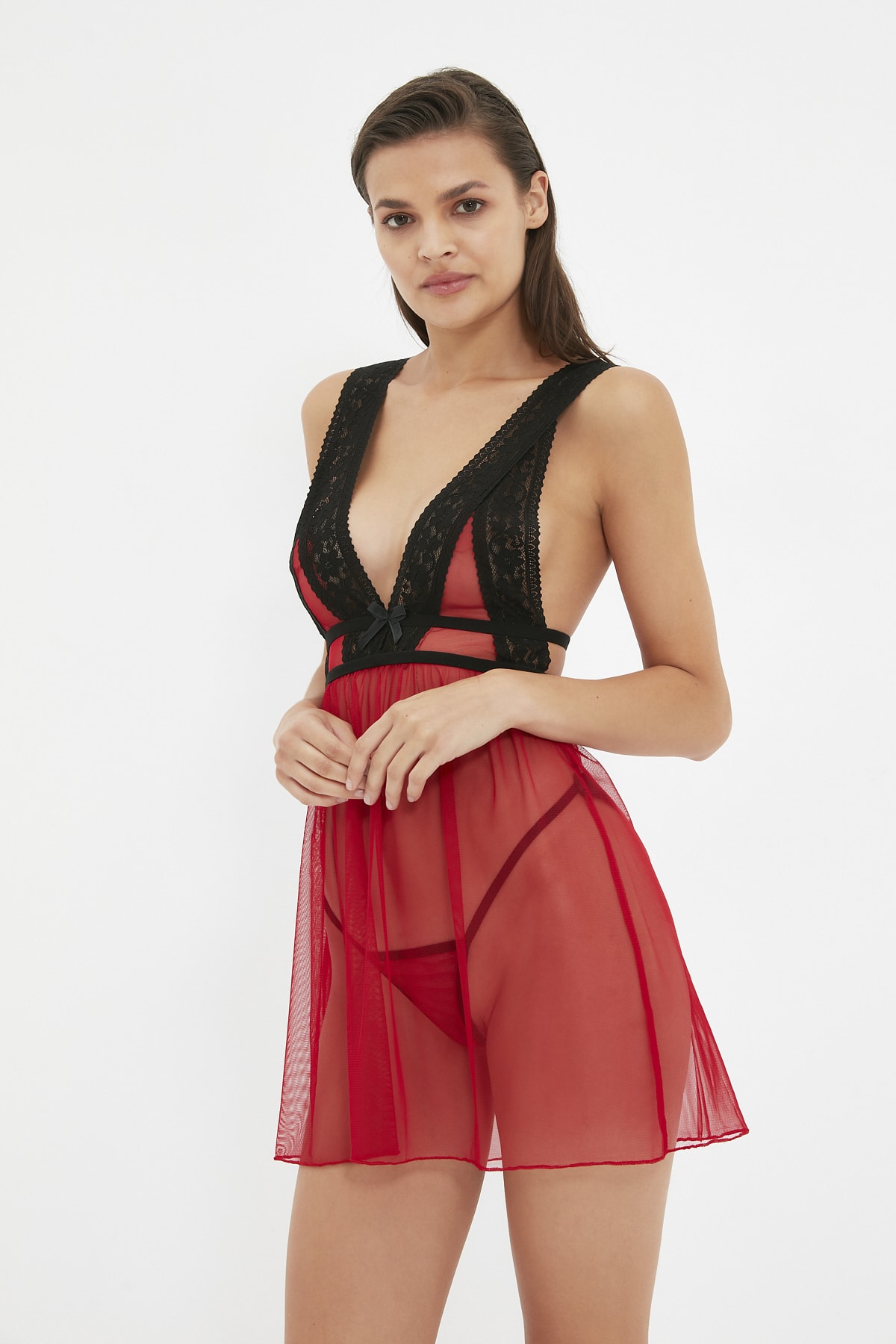 TRENDYOLMİLLA Kırmızı Dantelli  Babydoll THMAW22LL0026