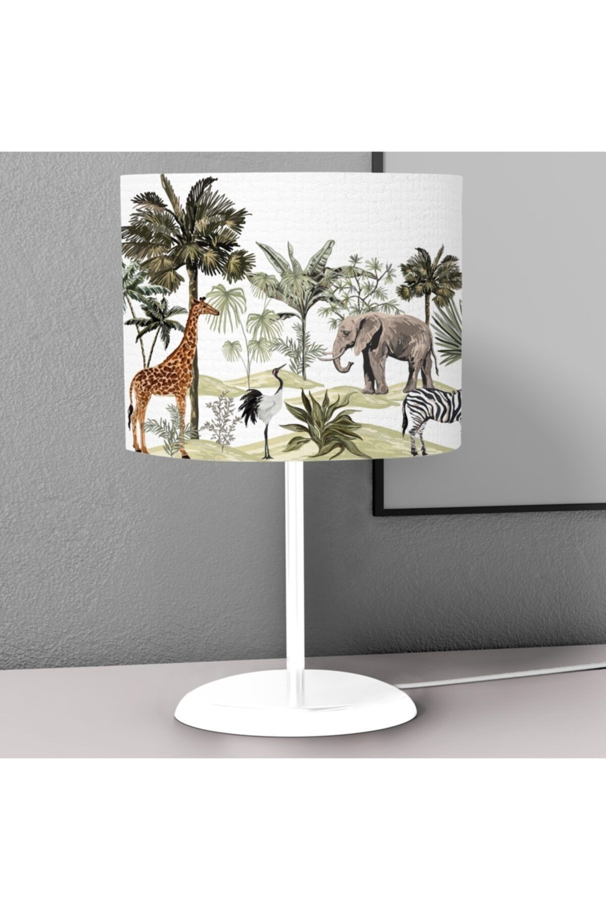 instababyrooms Zebra Fil Ve Zürafa Desenli Çocuk Odası Dijital Baskılı Çocuk Odası Masaüstü Abajur Avize