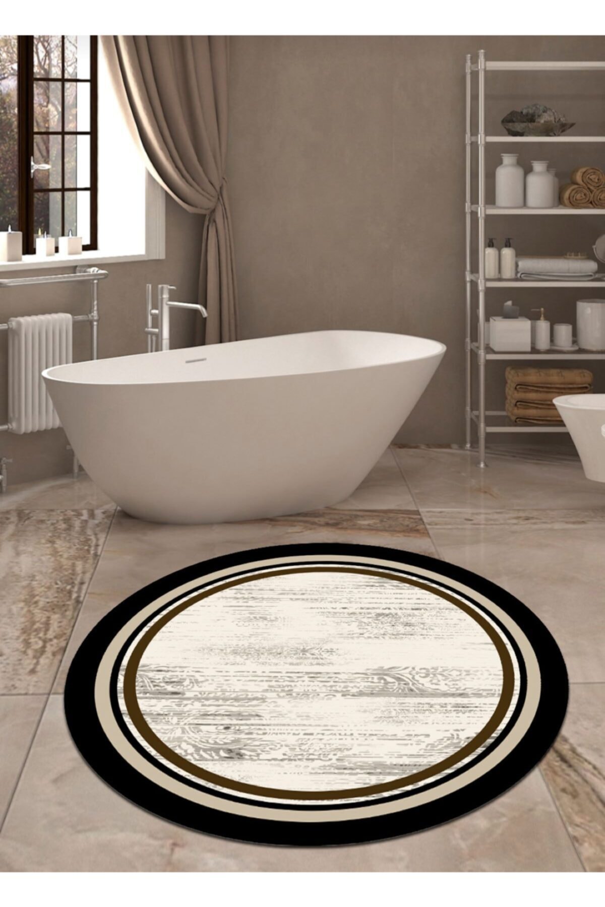 Ardizayn Lovely Series - Krem 100x100 cm Kaymaz Dökülmez Deri Taban Yuvarlak Banyo Halısı