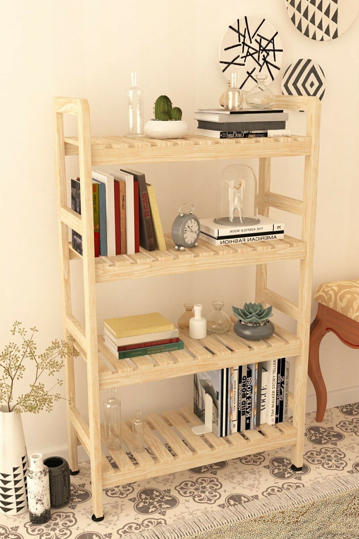 BRK Design 4 Raflı Ahşap Çok Amaçlı Dolap 144x68x30 Cm