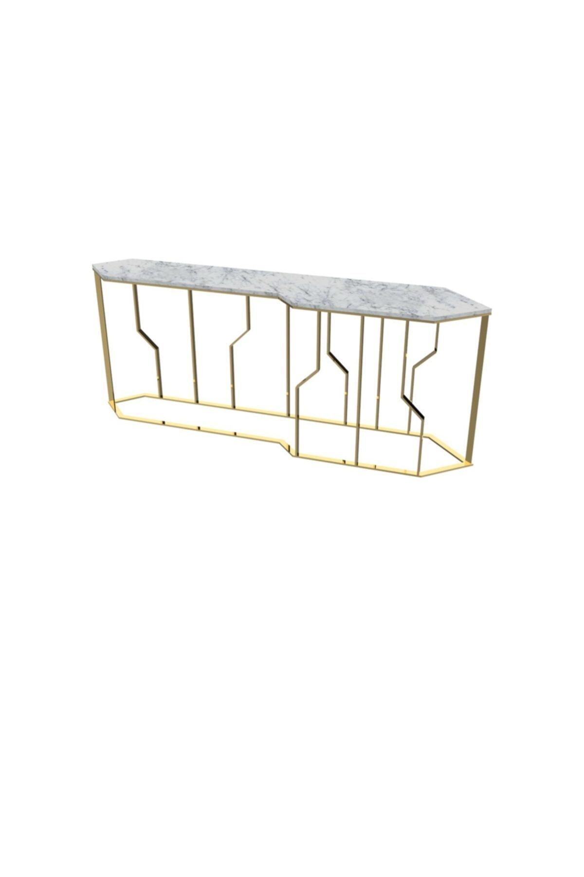 MAKSA Byna  Carrara White Parlak Paslanmaz Titanyum Gold Konsol  200 cm.