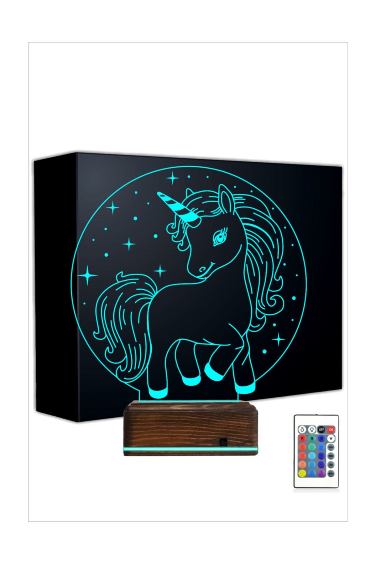 TahtaModa 3d Lamba Ilizyon Masa Gece Lambası 16 Renk Kumandalı Boynuzlu At Unicorn