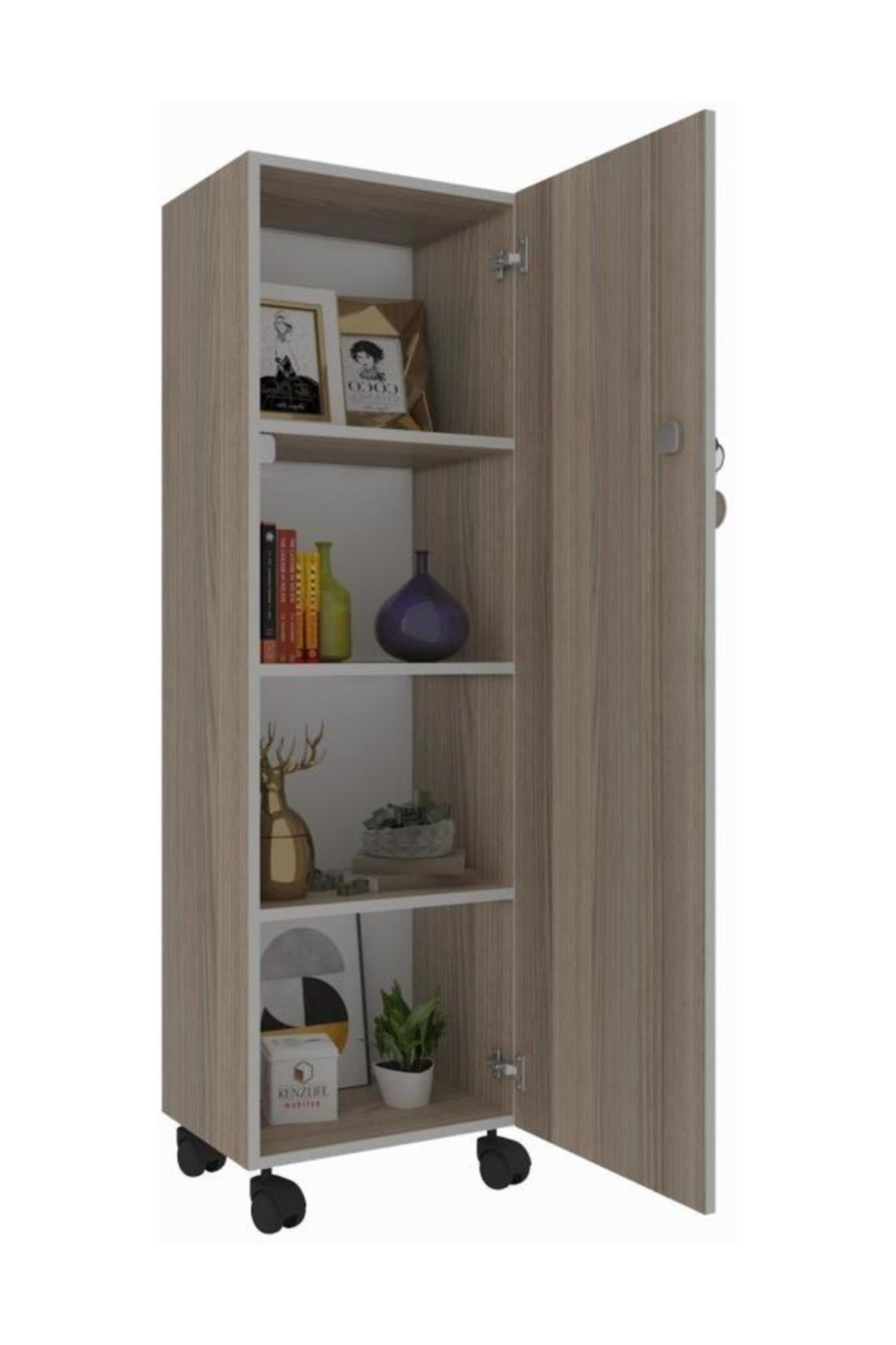 Kenzlife mutfak dolabı zehra 128*050*032 crd kilitli tekerlekli banyo evrak ofis kitaplık ayakkabılı