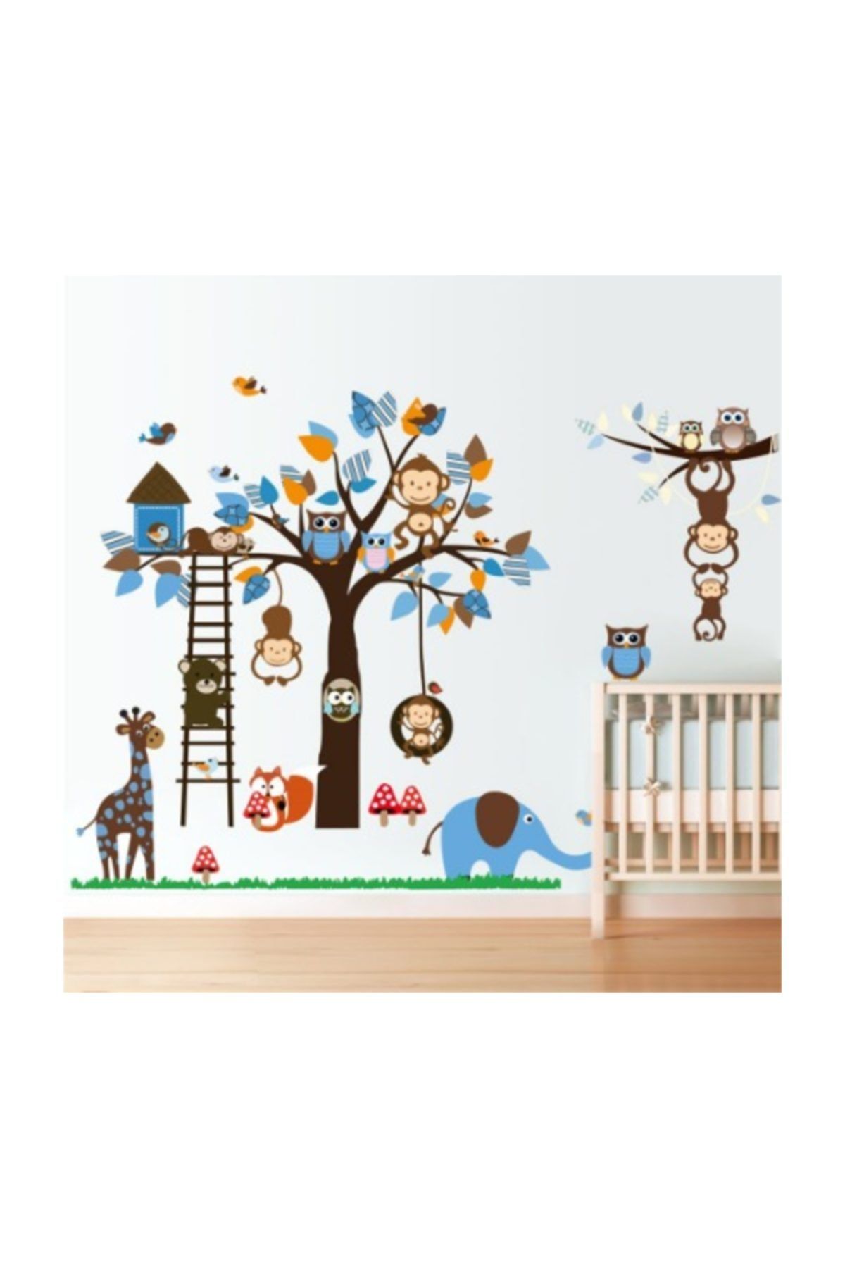 cosy home gift Çocuk Ve Bebek Odası Sevimli Neşeli Hayvanlar  Fil Zürafa Ürün Duvar  Süsleme 190x90 cm