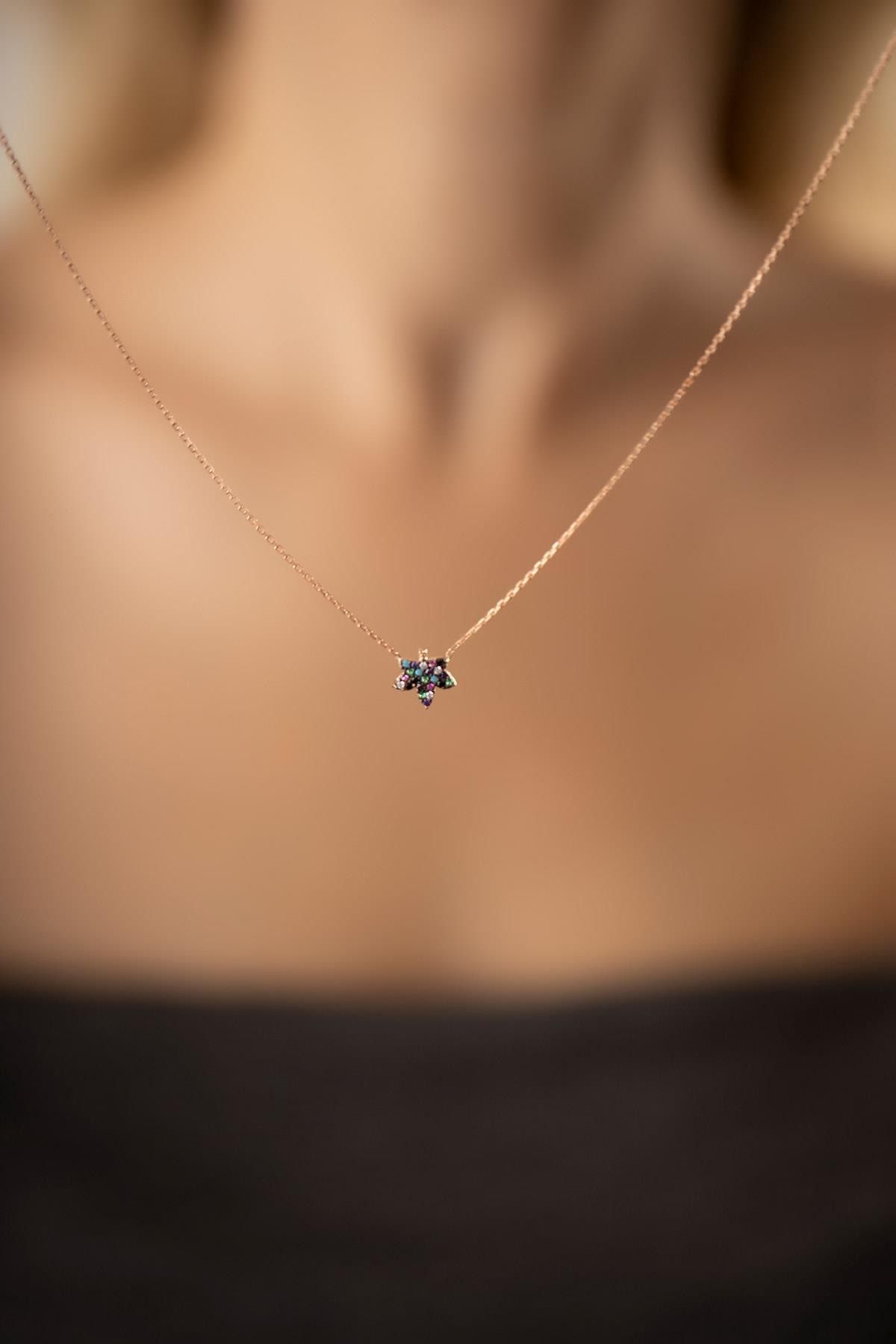 İzla Design Kadın Çınar Yaprağı Model Mix Taşlı Rose Kaplama Gümüş Kolye PKT-TLYSLVR0919