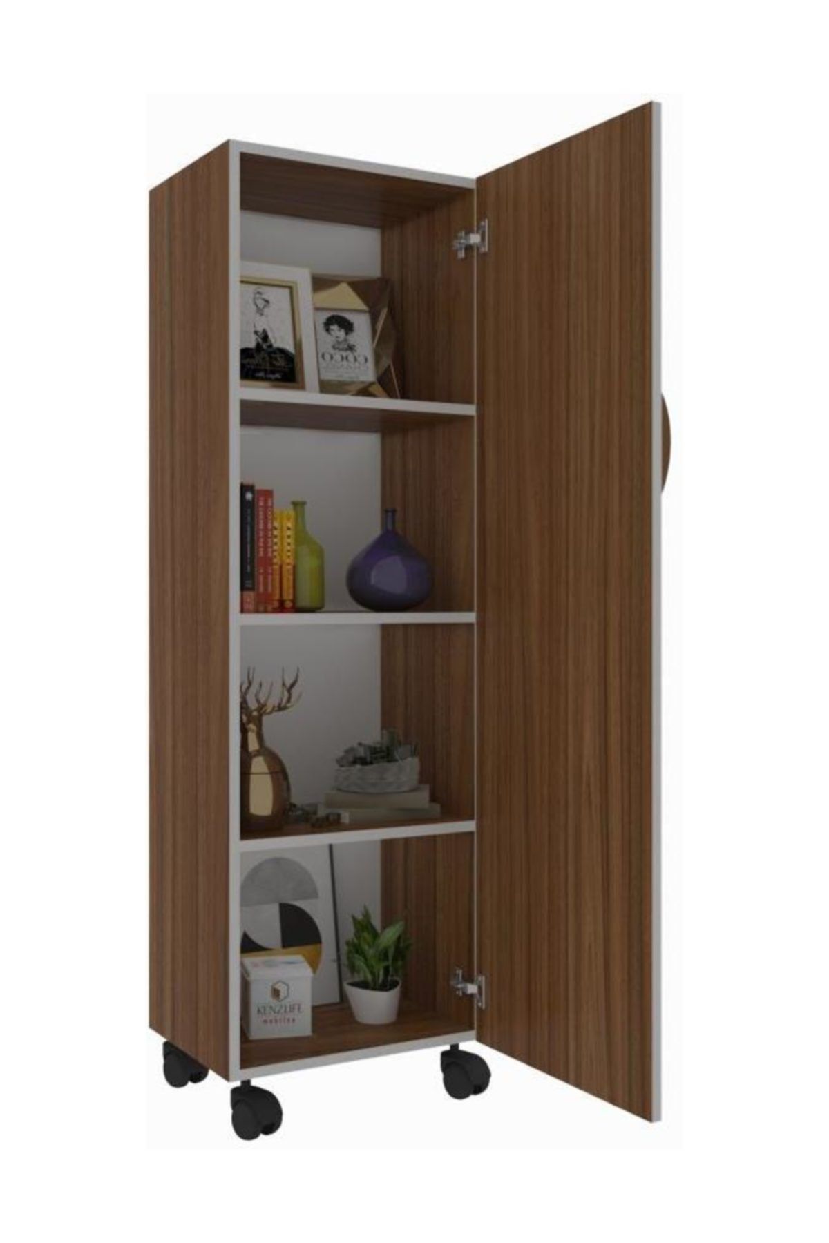 Kenzlife mutfak dolabı mine 148*030*032 cvz kapaklı tekerlekli banyo evrak ofis kitaplık ayakkabılık