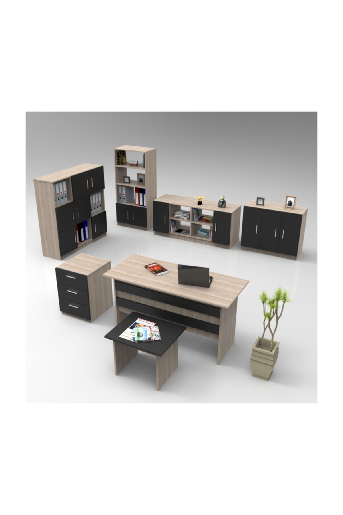 Robin Home Verona Abcdefg Ofis Büro Masa Takımı Meşe-siyah