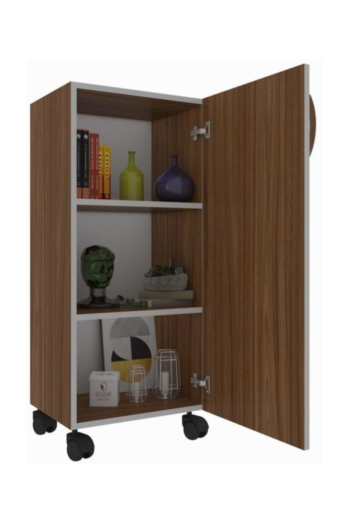 Kenzlife mutfak dolabı mine 108*050*032 cvz kapaklı tekerlekli banyo evrak ofis kitaplık ayakkabılık
