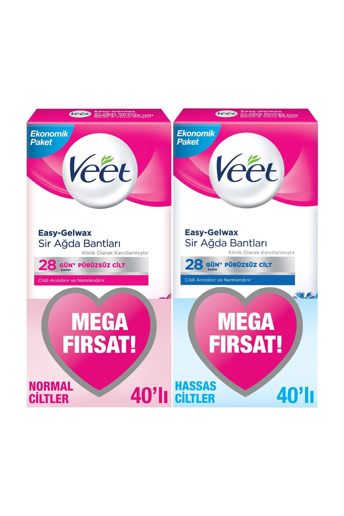 Veet Ağda Bandı Bacak & Vücut Bölgesi- Hassas Ciltler 40 Adet + Normal Ciltler 40 Adet Mega Fırsat Paketi