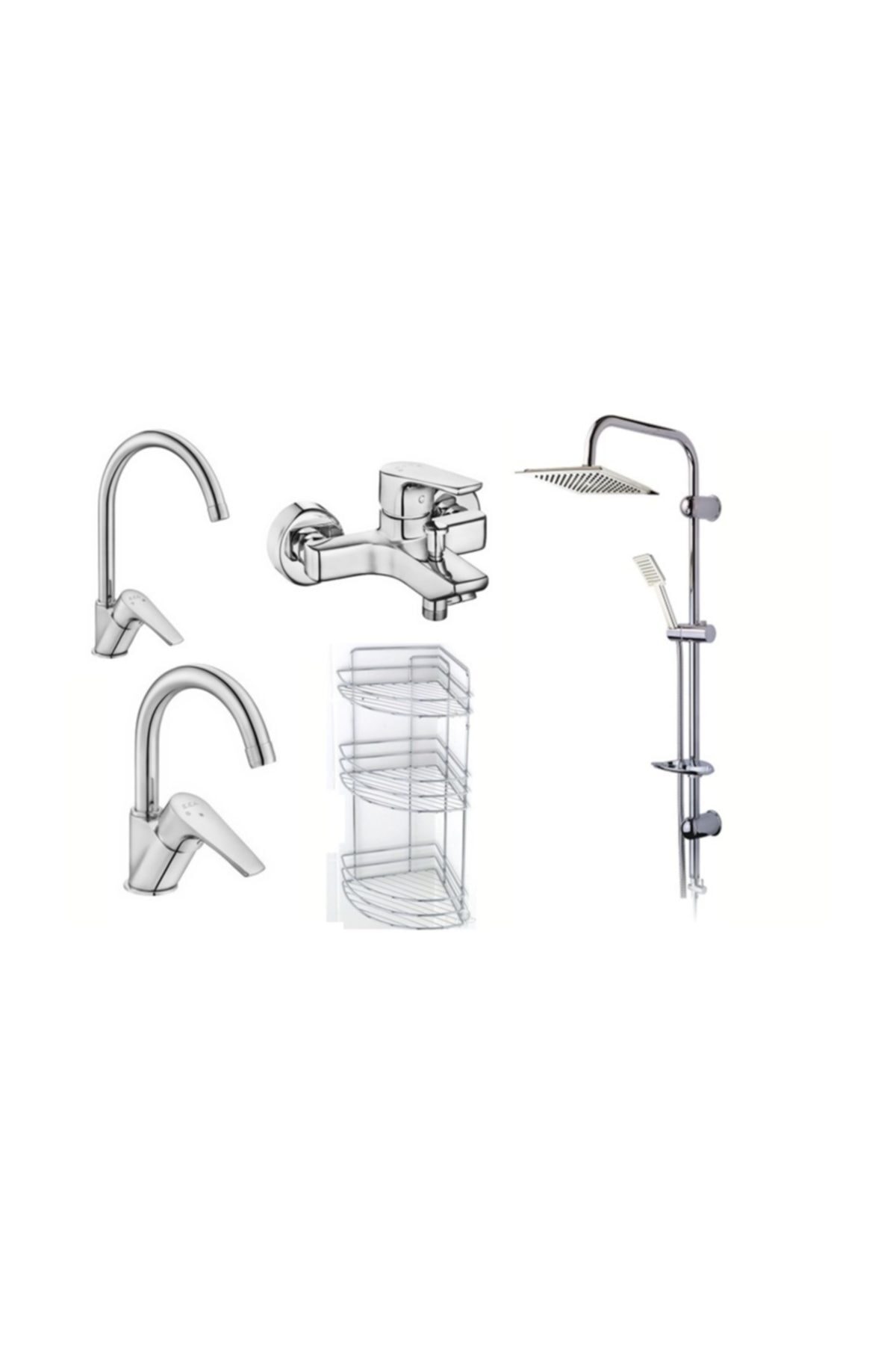 Eca Niobe Banyo + Evye + Kuğu Lavabo +3lü Köşe Raf(paslanmaz) + Modamix Dubai Tepe Duş Seti