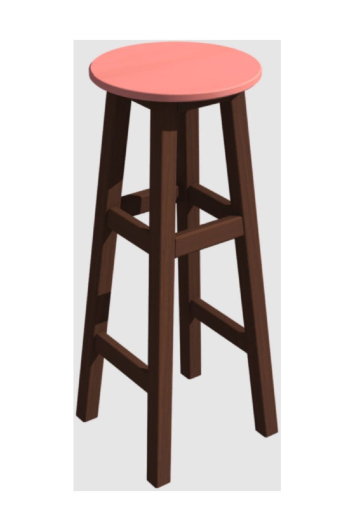 Arbre Bar Taburesi, Çikolata Renk Iskelet , 80cm Yükseklik / Pembe Tabla