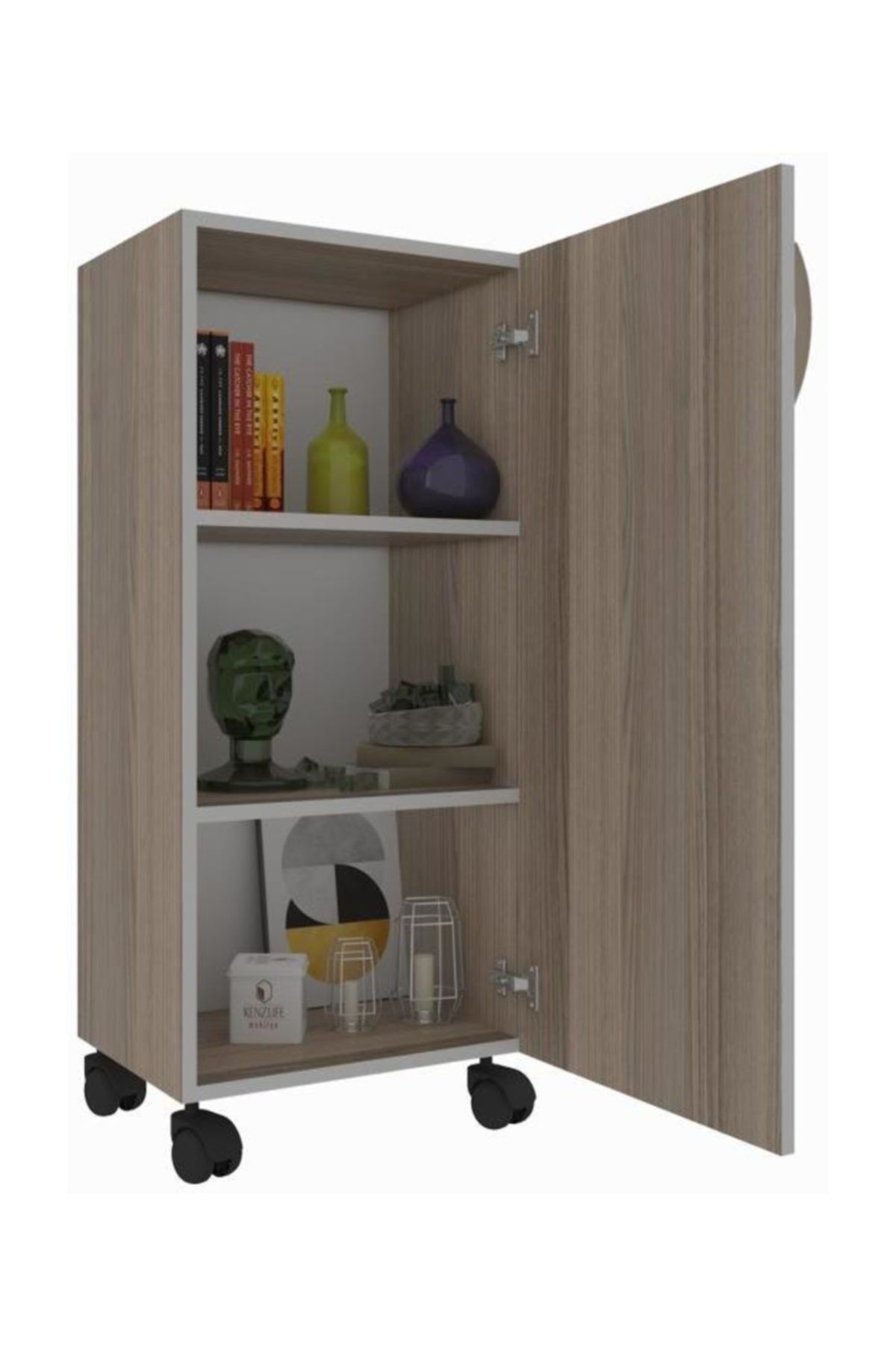 Kenzlife mutfak dolabı mine 108*050*032 crd kapaklı tekerlekli banyo evrak ofis kitaplık ayakkabılık