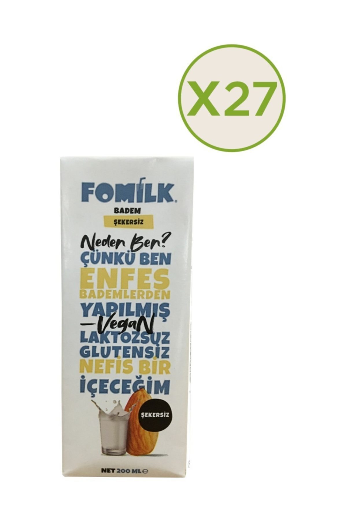 Fomilk Şekersiz Badem Sütü 200 Ml. X 27