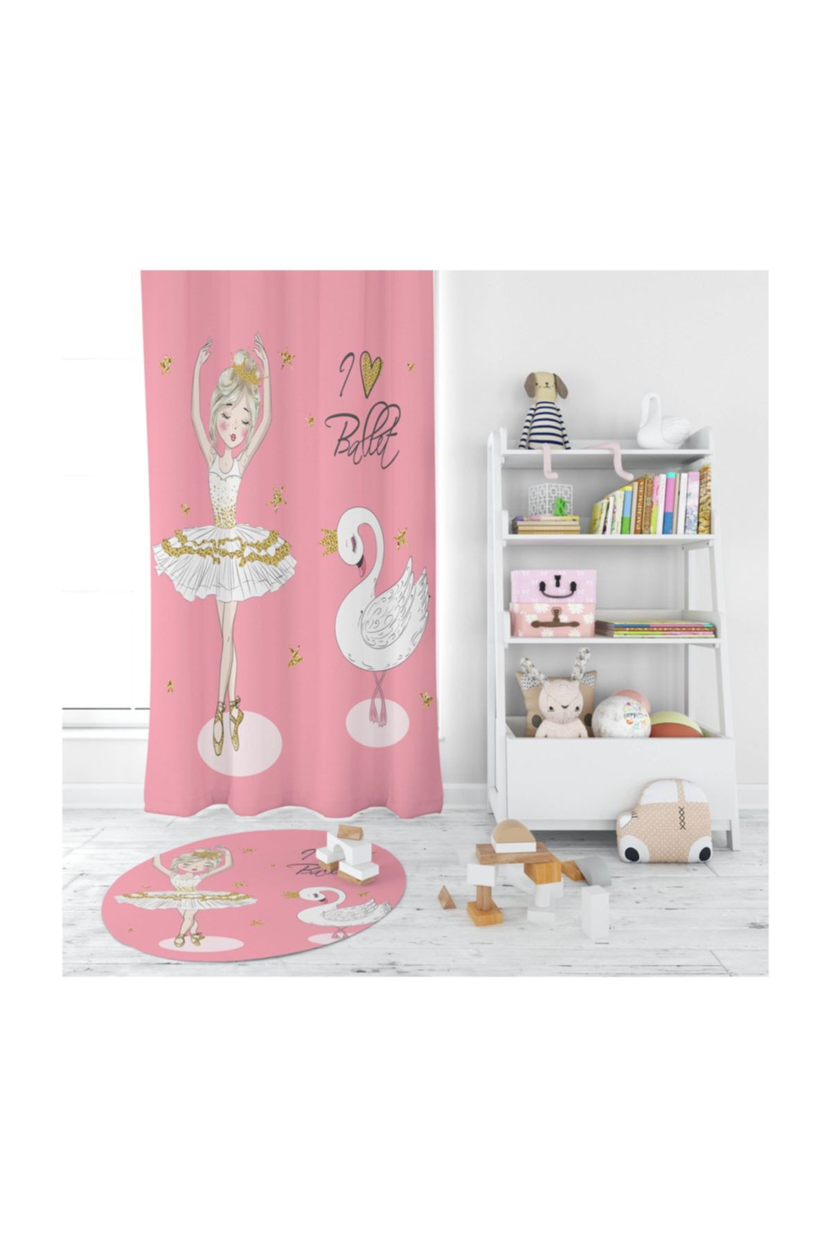 halımarkt Balerin Ve Kuğulu Pembe Genç Çocuk Odası Fon Perdesi Hm-0140