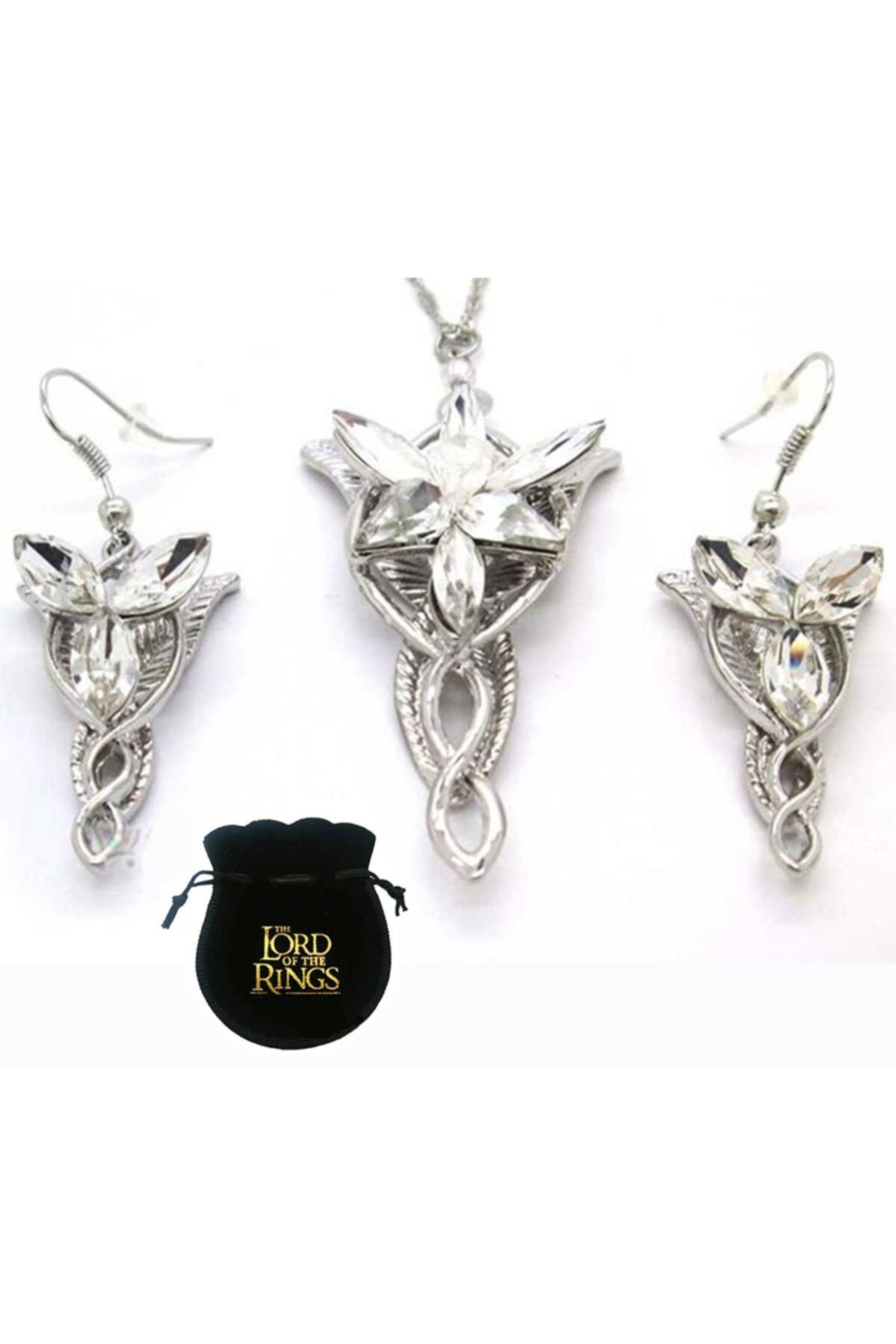 abbsee Arven Evenstar Elf Gümüş K. Kolye Küpe Set Yüzüklerin Efendisi Akşam Yıldızı Lotr Aragom Kolye