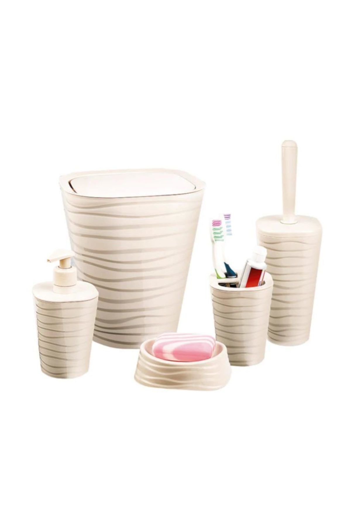 Uğurlar Plastik Seramik Görünümlü Banyo Düzenleyici 5'li Set Krem