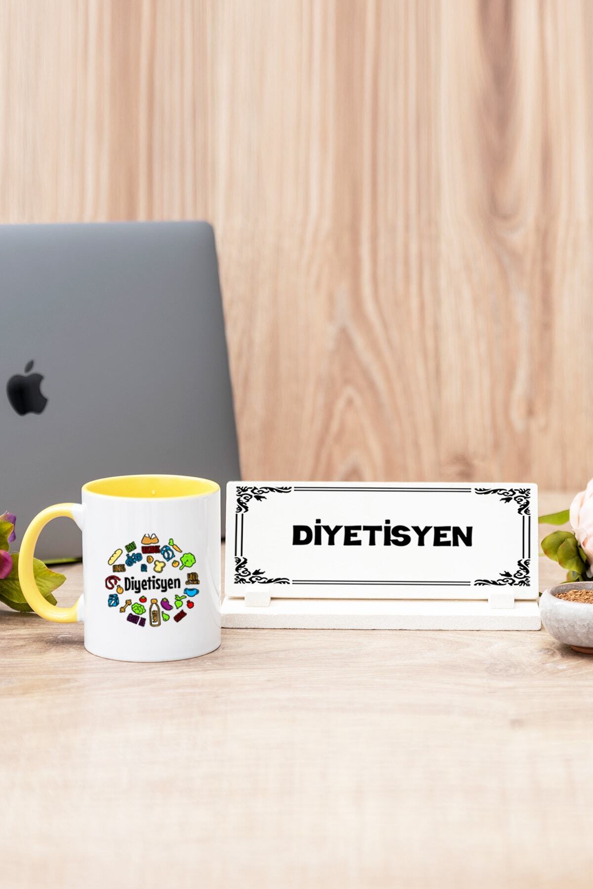 Hediyedukkani Diyetisyen Sari Kupa Bardak Ve Masa Isimligi Seti Trendyol