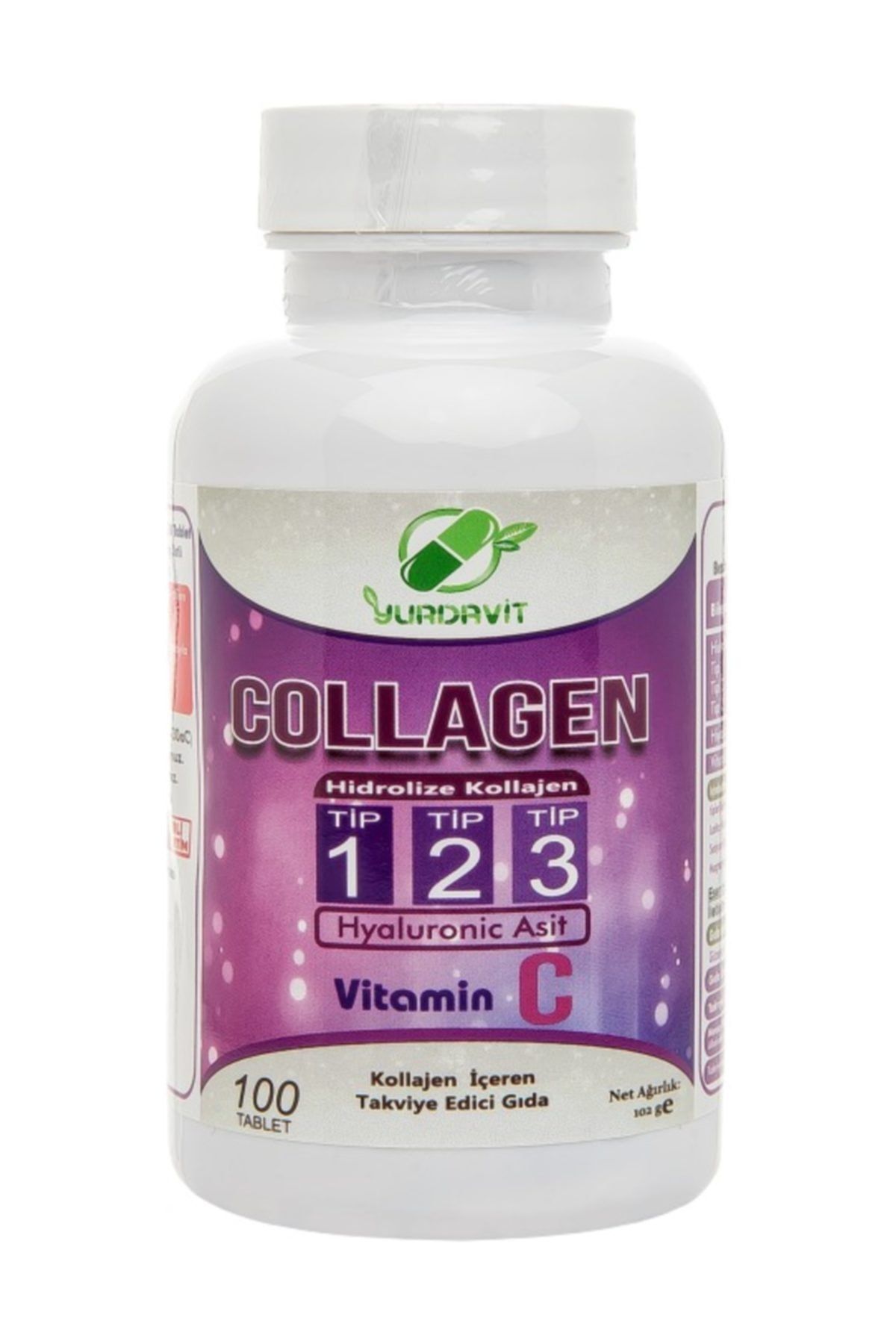 Hidrolize Collagen 900 Mg Type (tip) 1-2-3 Hyaluronic Acid Vitamin C 100 Tablet 3 Kutu