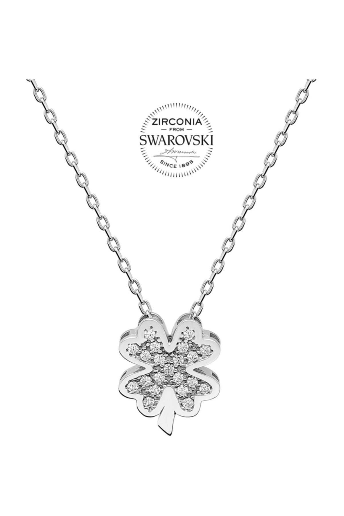 İn Dubai Silver Gümüş Swarovski Taşlı Pırlanta Modeli Yonca Kolye Dbsk2359