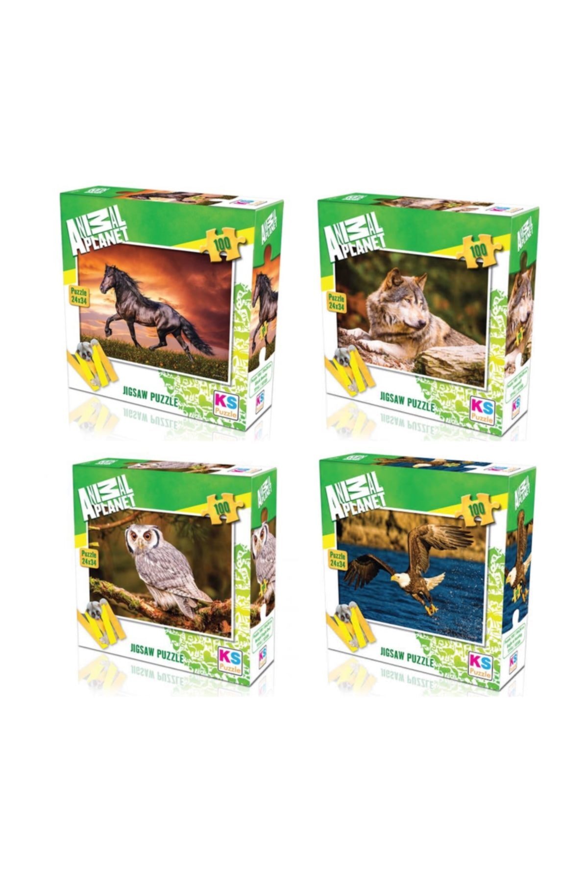 KS Puzzle Animal Planet 100 Parçalı 4 ' Lu Set 24x34