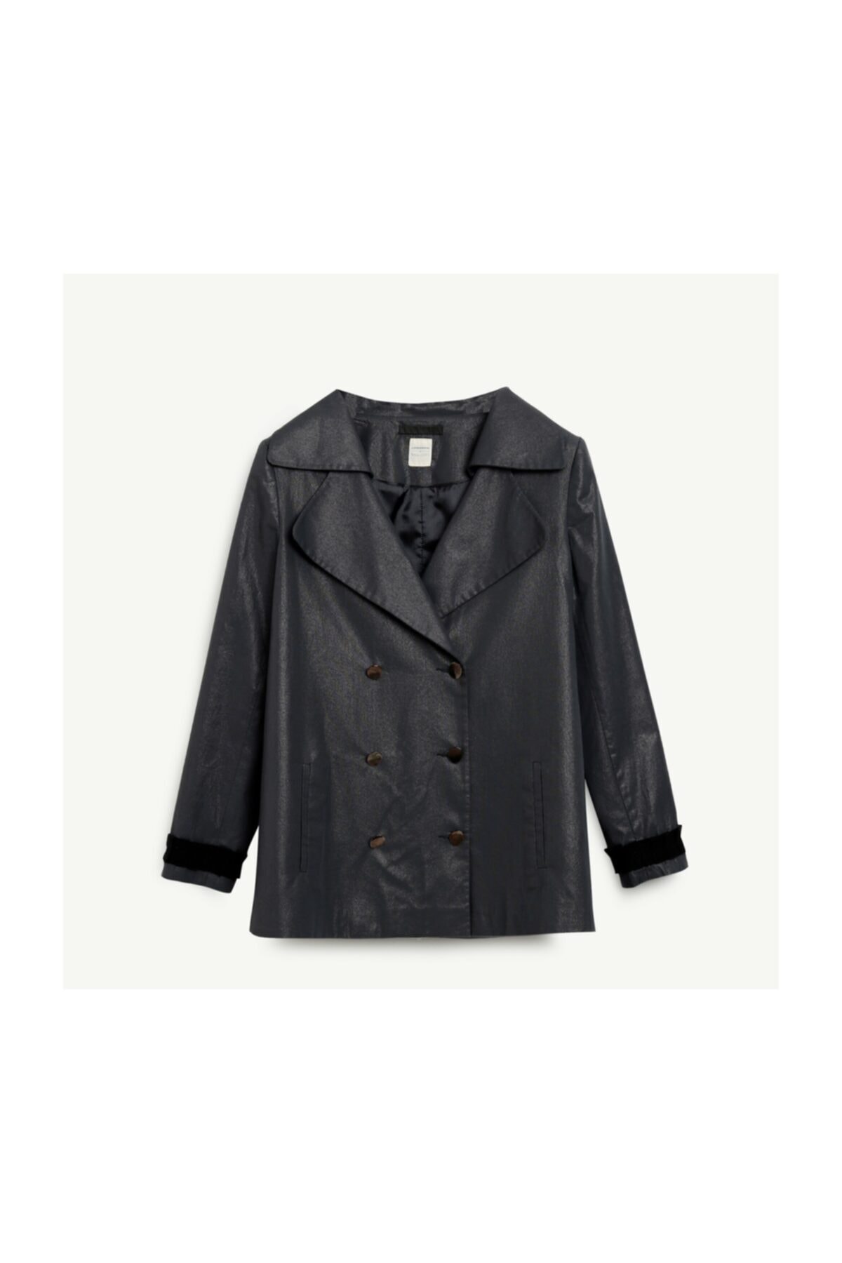 Yargıcı Kadın Grogren Detaylı Pardösü